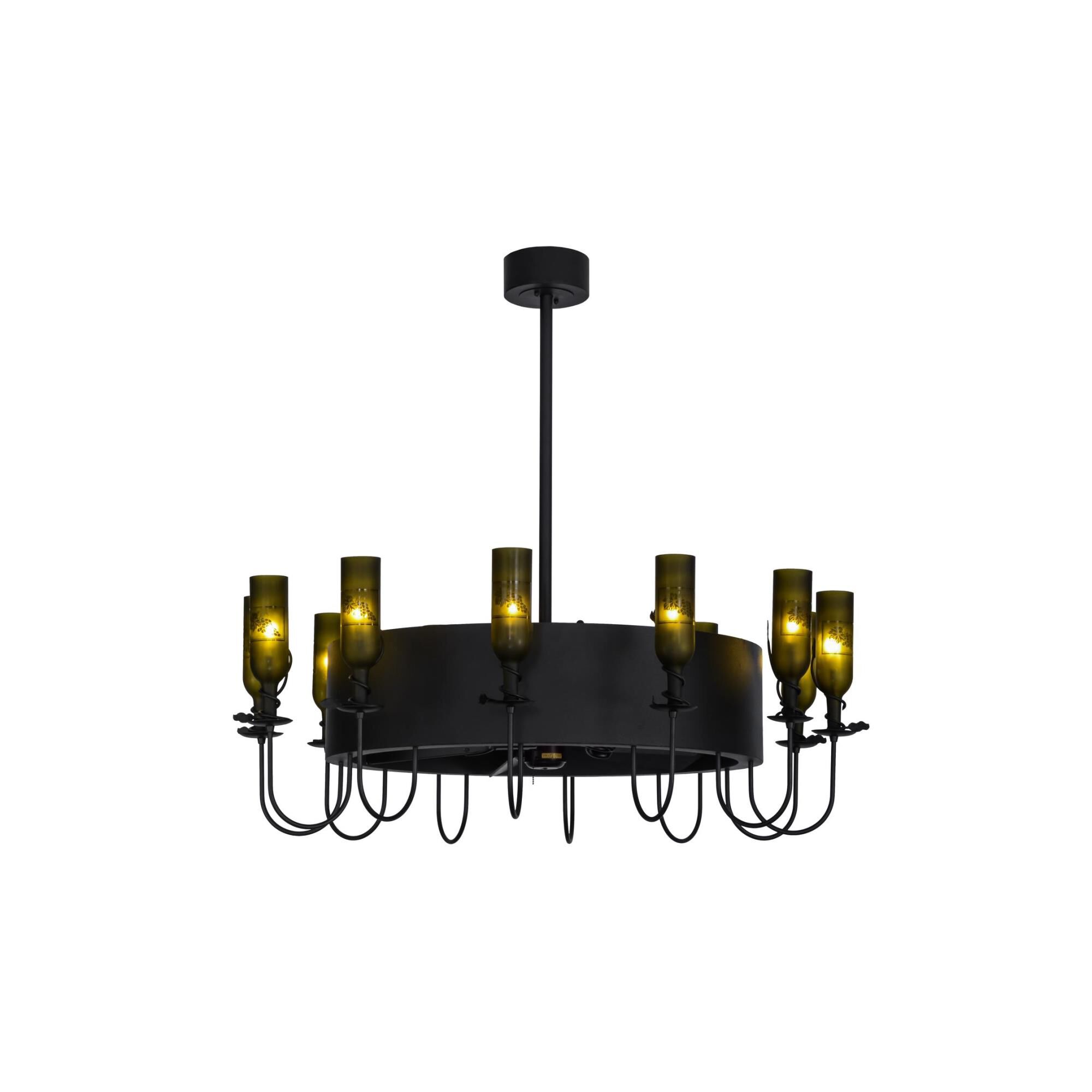 Shown in Black finish and Green Etched glass