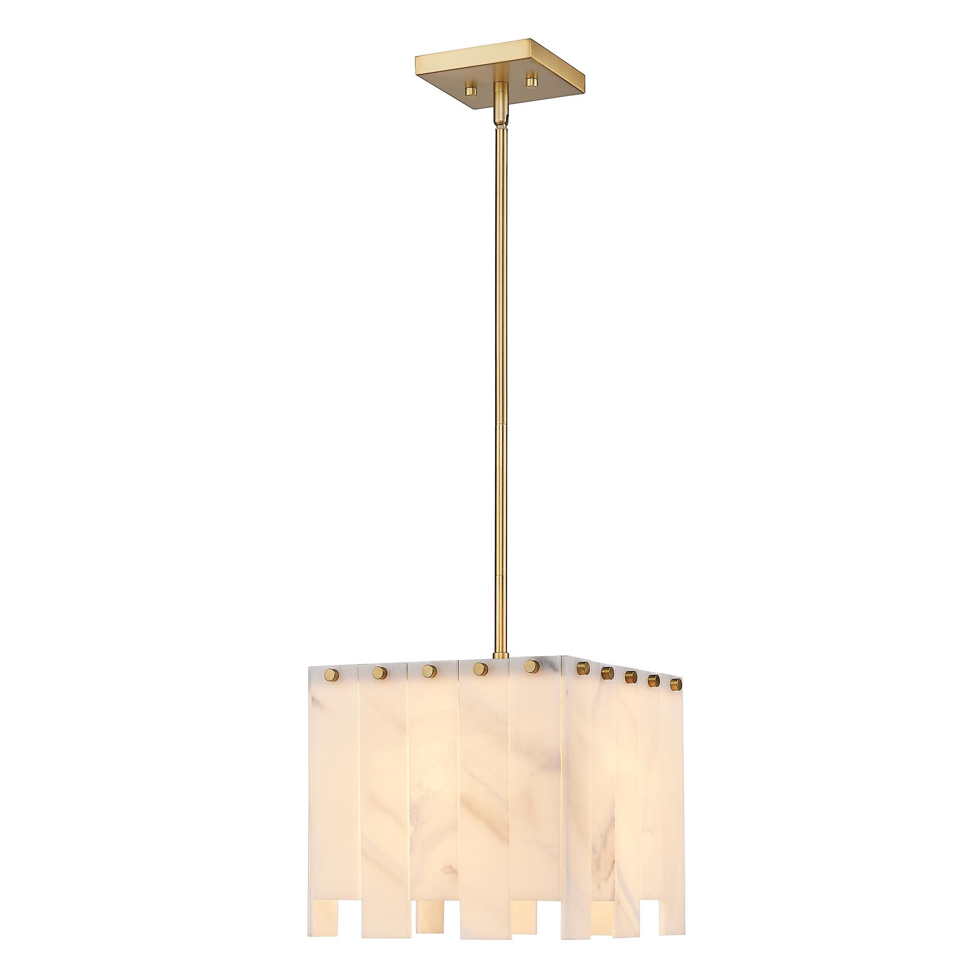Shown in Rubbed Brass finish and Alabaster Resin shade
