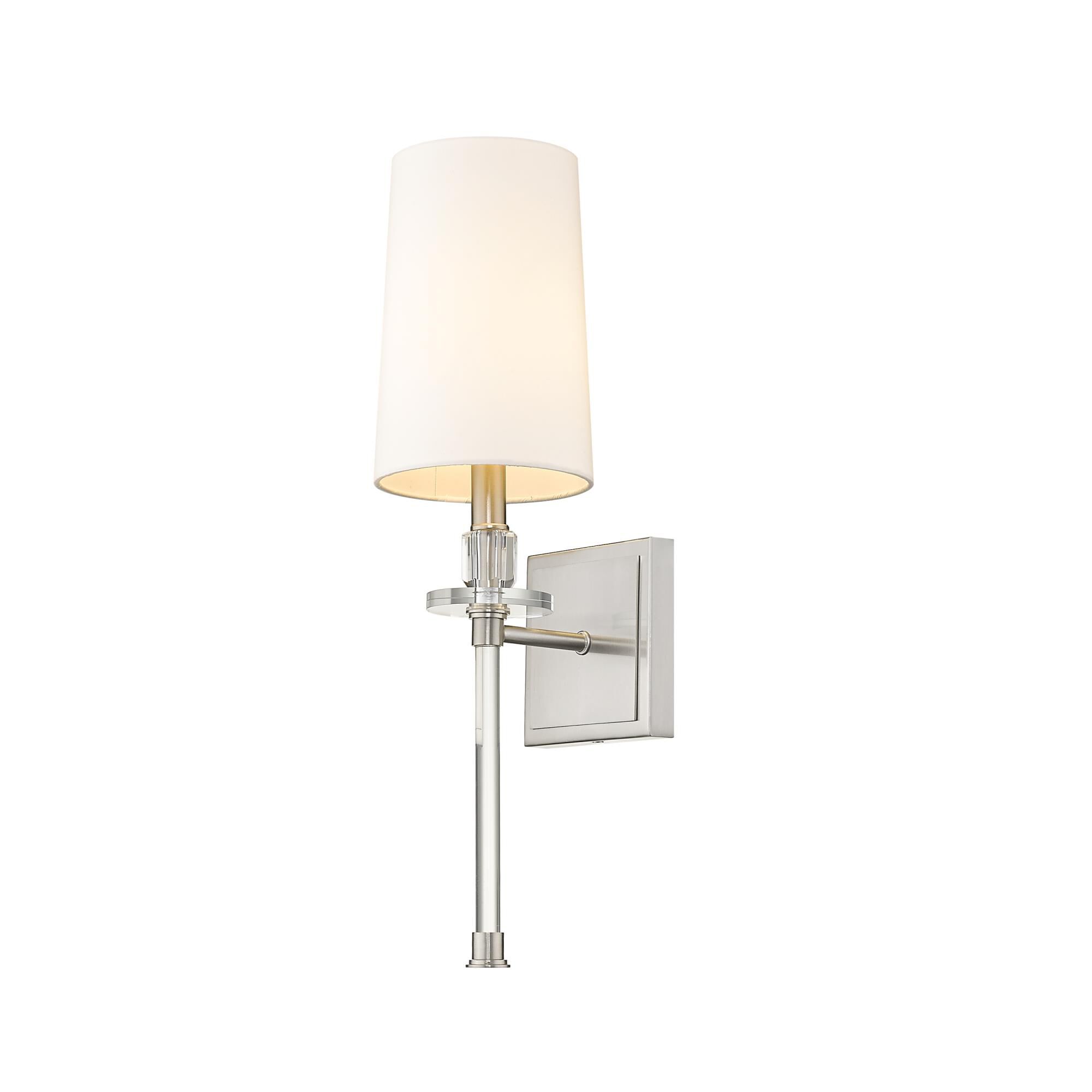 Shown in Brushed Nickel finish and Fabric glass and Fabric shade