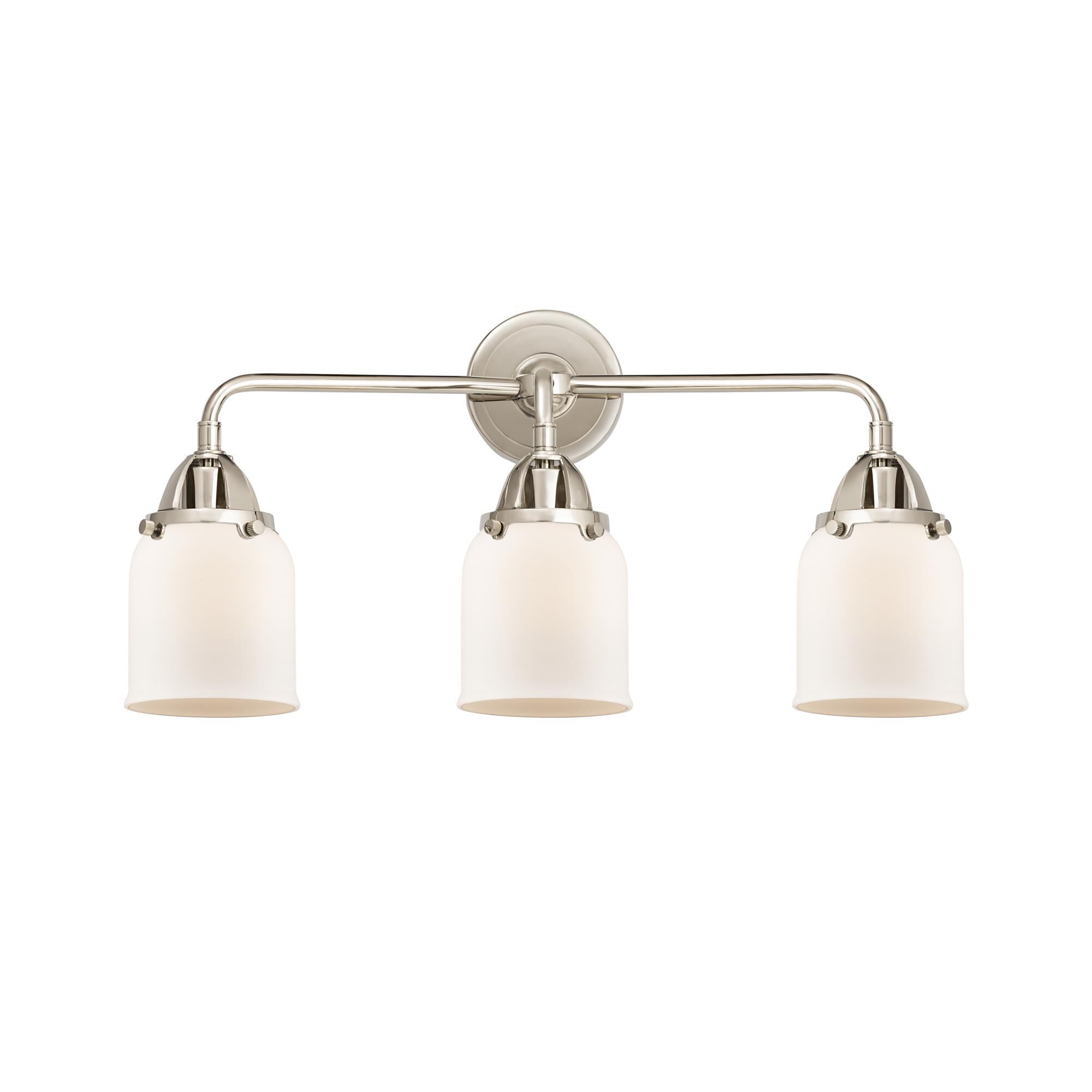 Shown in Polished Nickel finish and Matte White Cased Small Bell glass and No Shade shade
