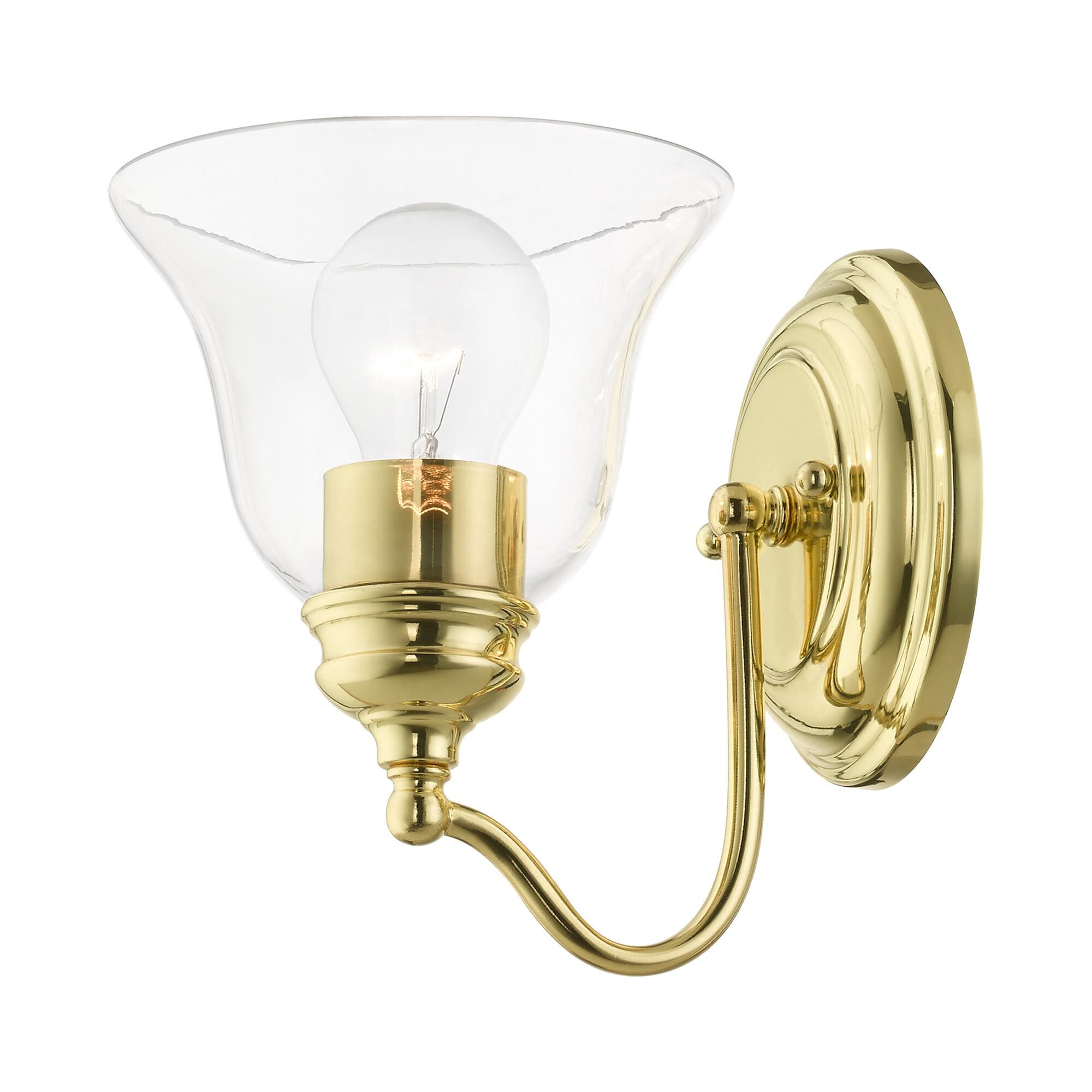 Shown in Polished Brass finish and Hand Blown Clear glass