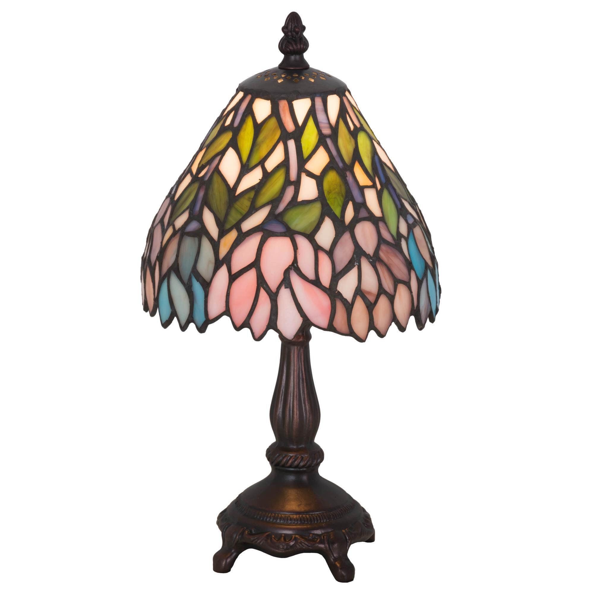 Shown in Mahogany Bronze finish and Pink-Grape-Amethyst-Blue-Jade Green-Ivory glass