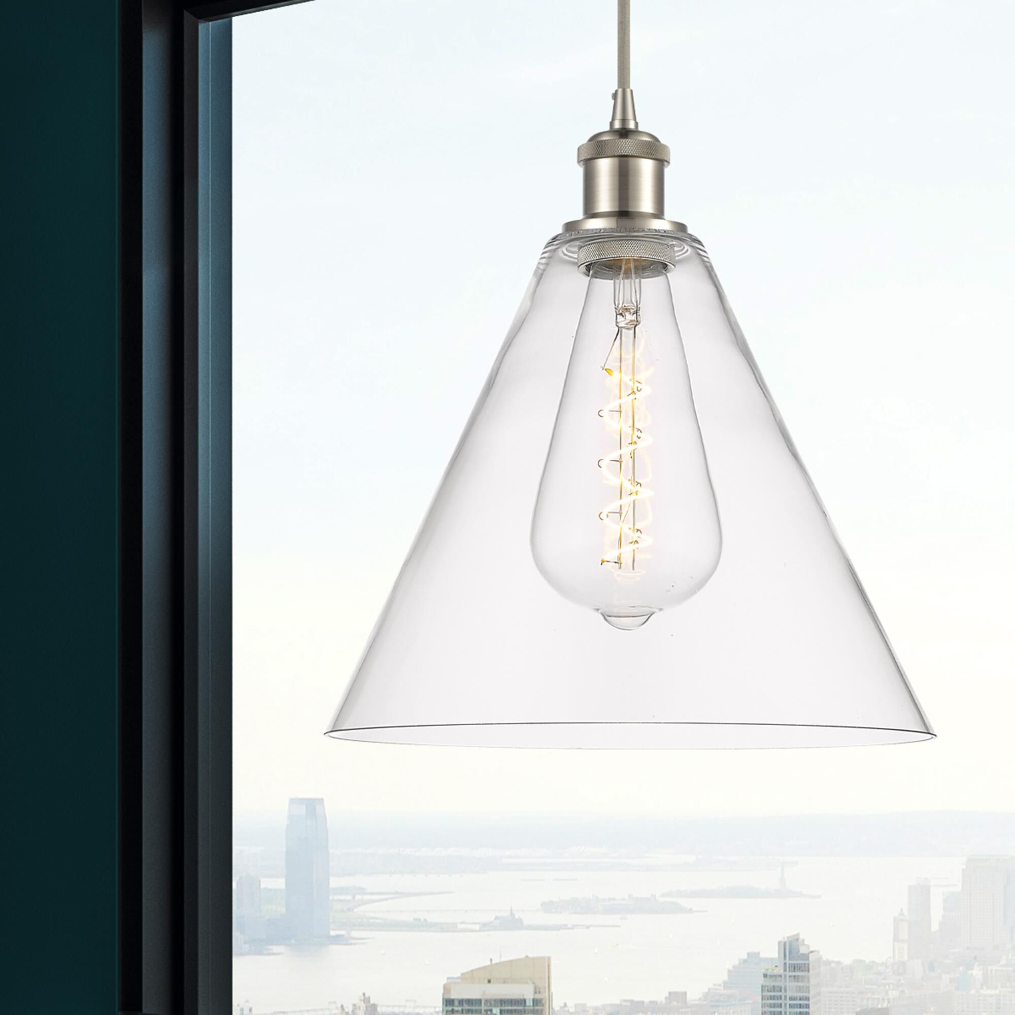 Shown in Brushed Satin Nickel finish and Cased Matte White Ballston Cone glass and No Shade shade