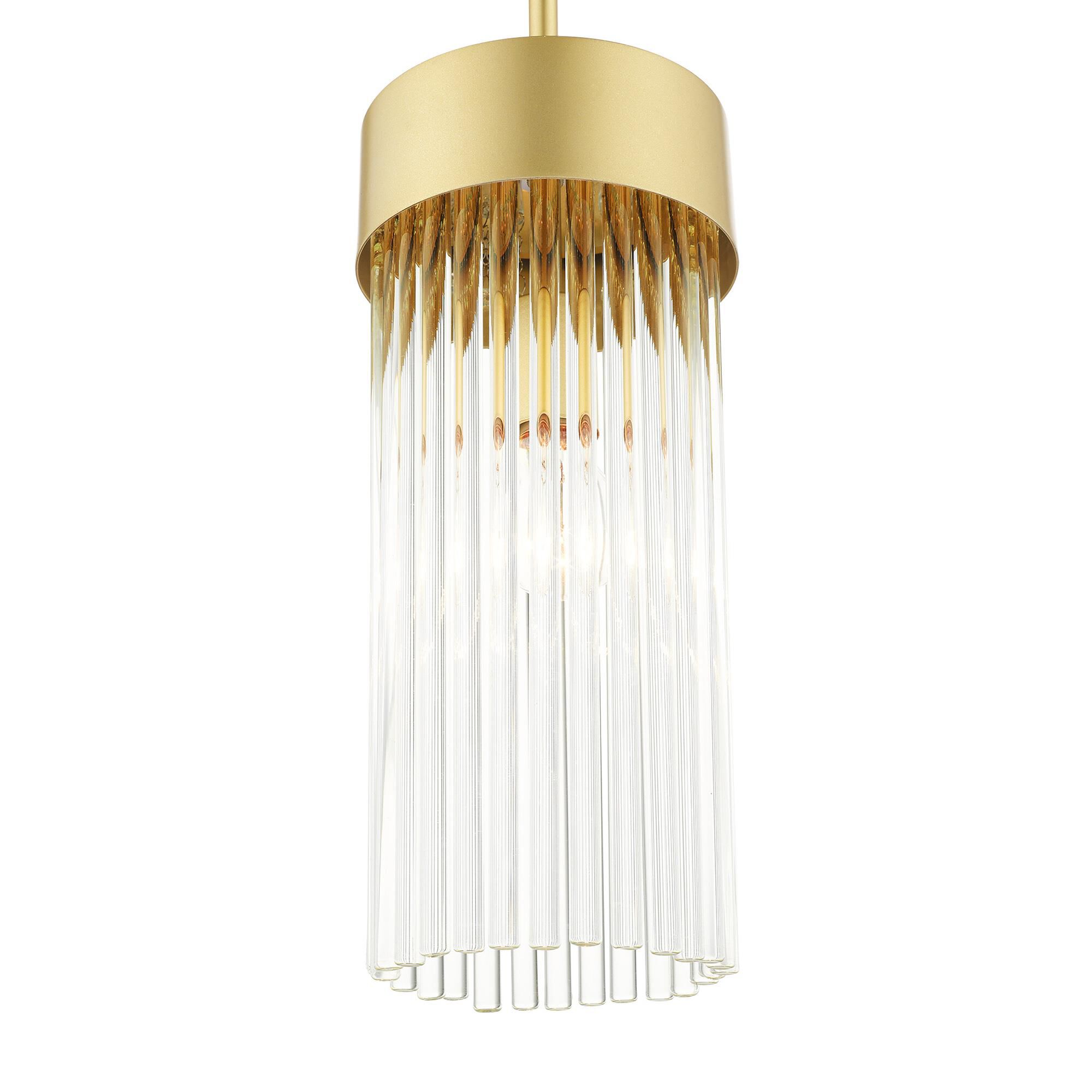 Shown in Soft Gold finish and Soft Gold Drum Shade With Clear Crystal Rods glass and Soft Gold Drum  With Clear Crystal Rods shade