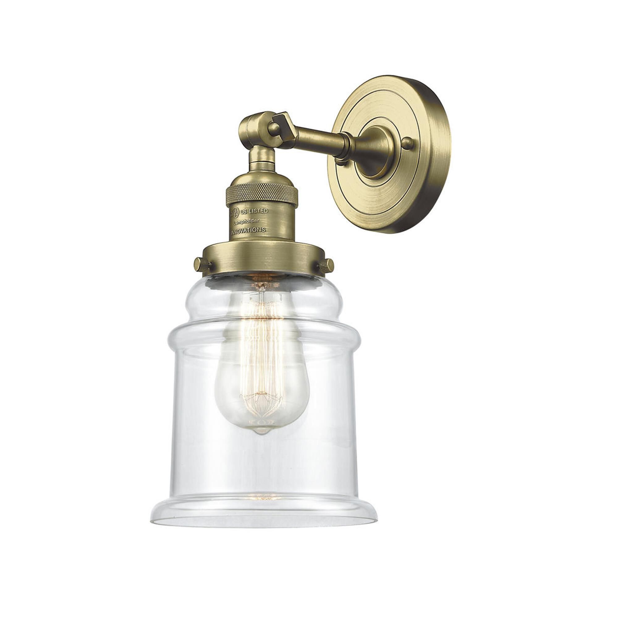 Shown in Antique Brass finish and Clear glass