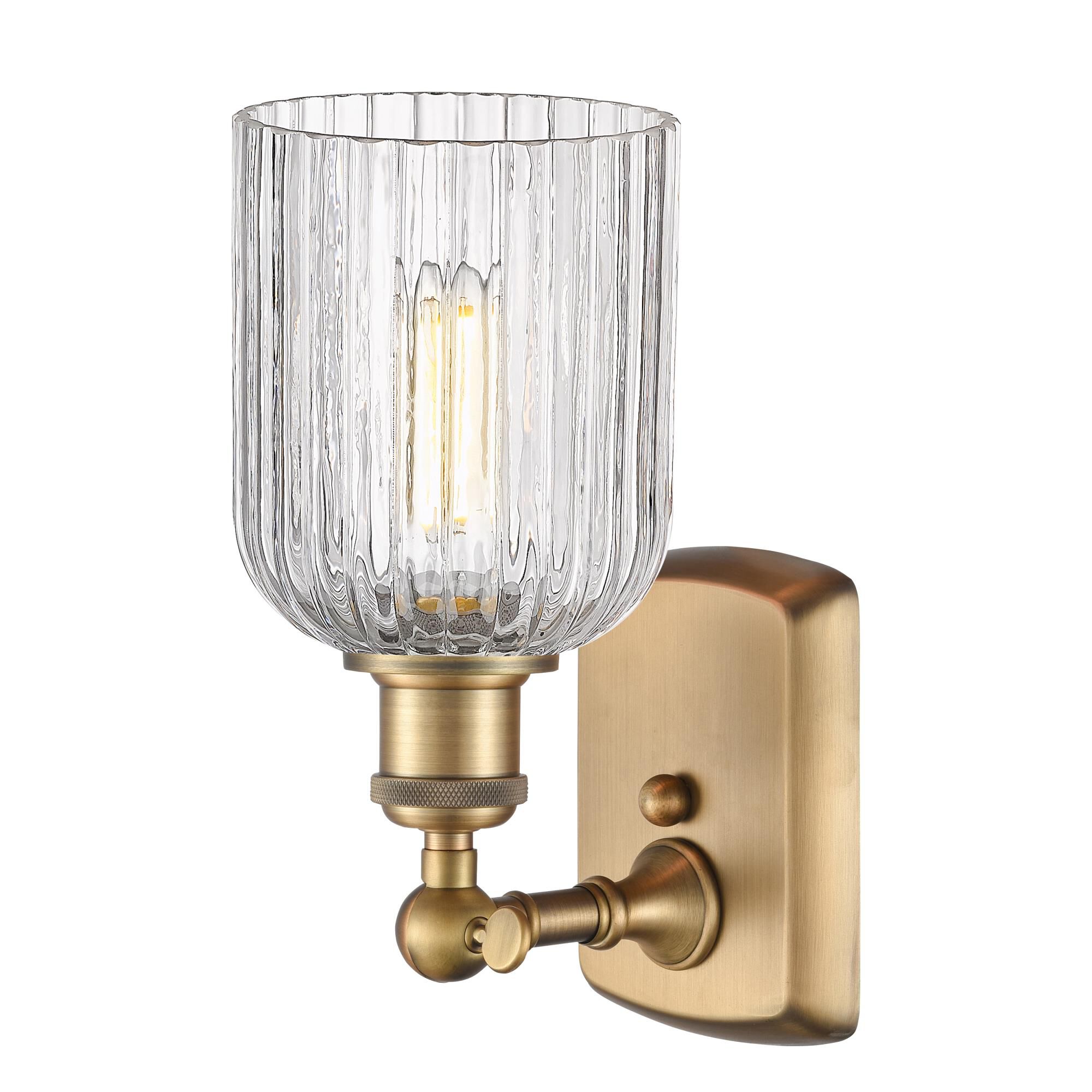 Shown in Brushed Brass finish and Clear glass