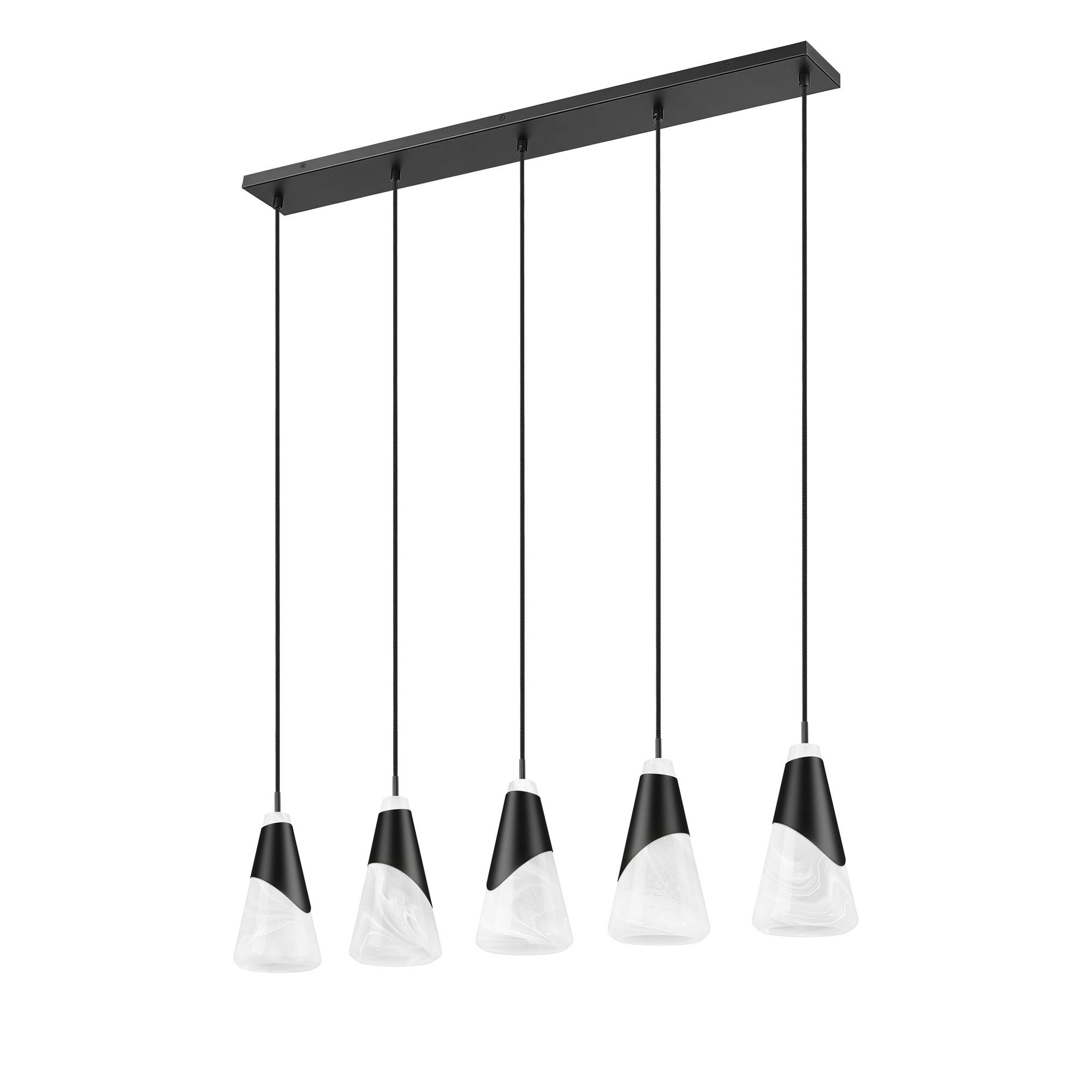 Shown in Matte Black finish and White Swirl glass and White Swirl shade