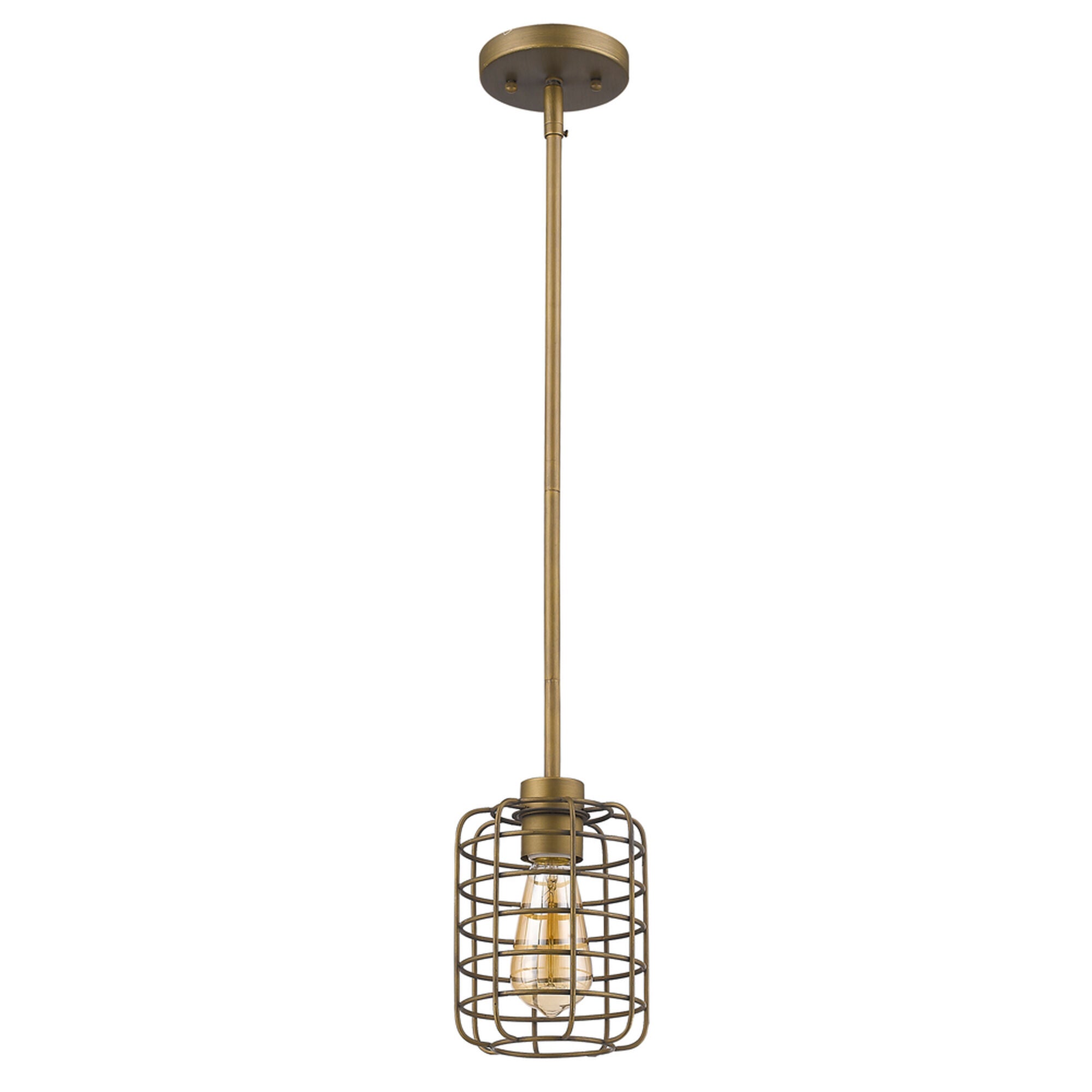 Shown in Raw Brass finish and Raw Brass glass and Raw Brass Metal Cage Drum shade