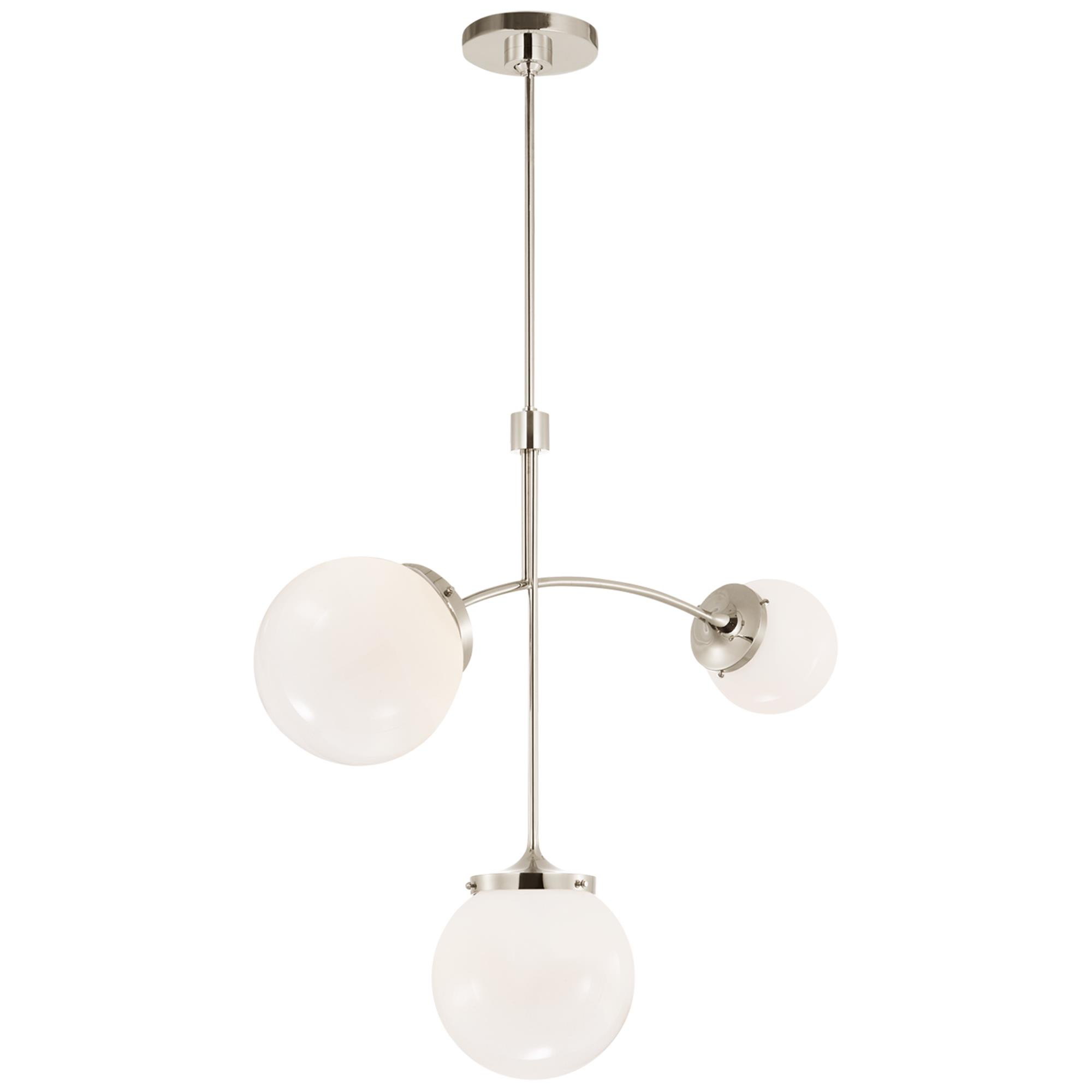 Shown in Polished Nickel finish and White glass