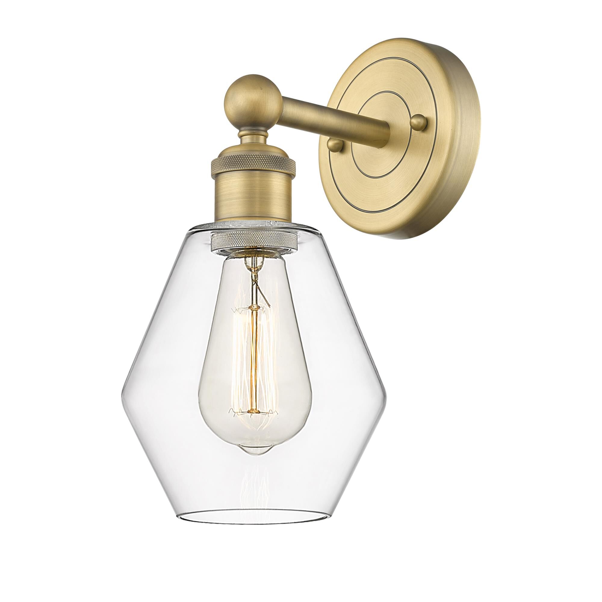 Shown in Brushed Brass finish and Clear glass