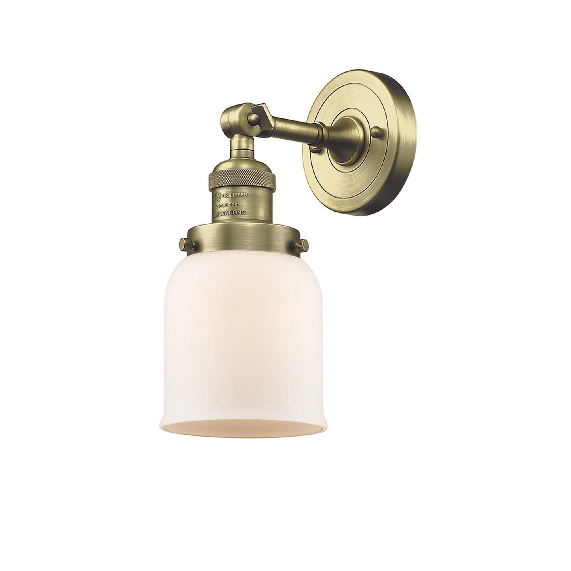 Shown in Antique Brass finish and Matte White Cased glass