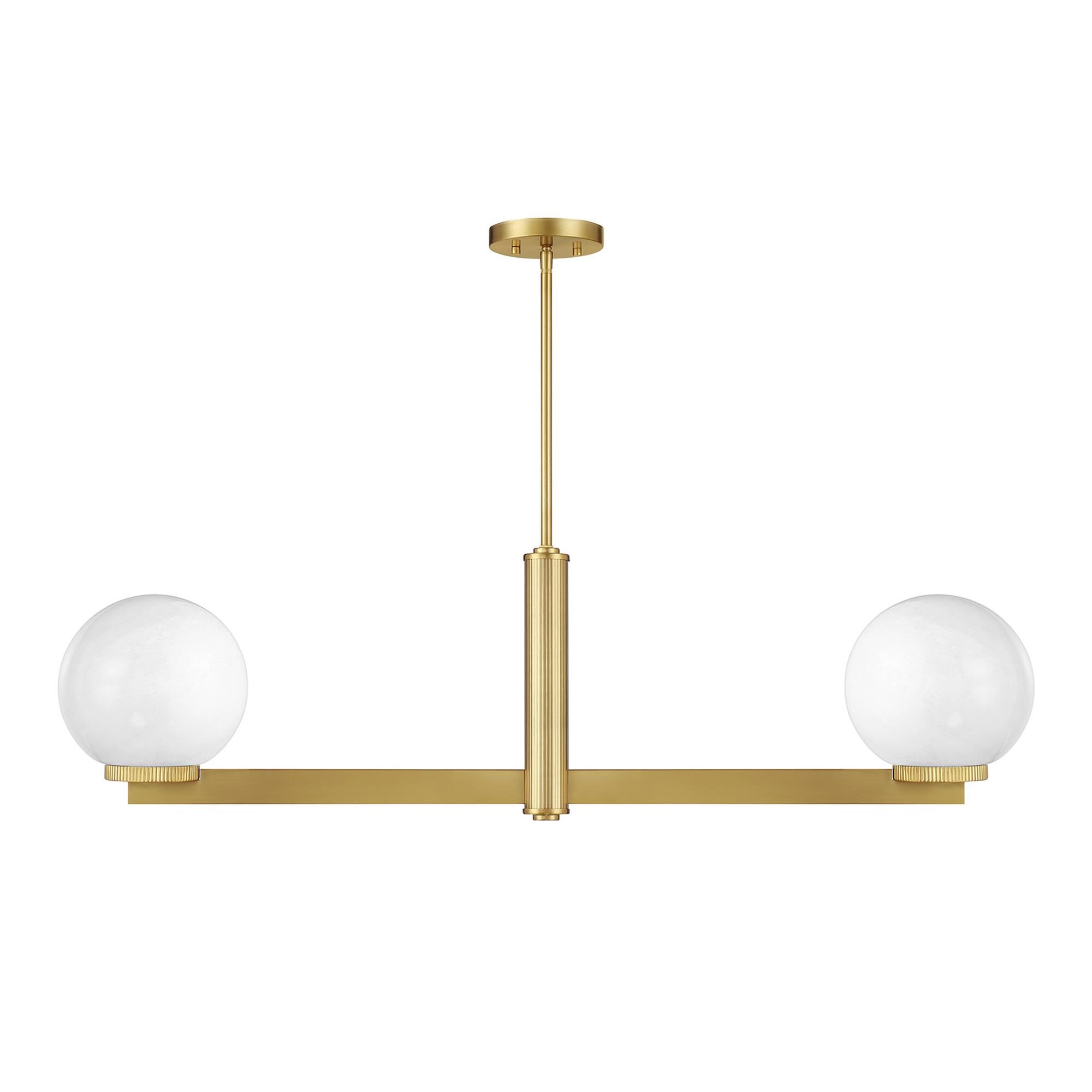 Shown in Natural Brass finish and White Strie glass