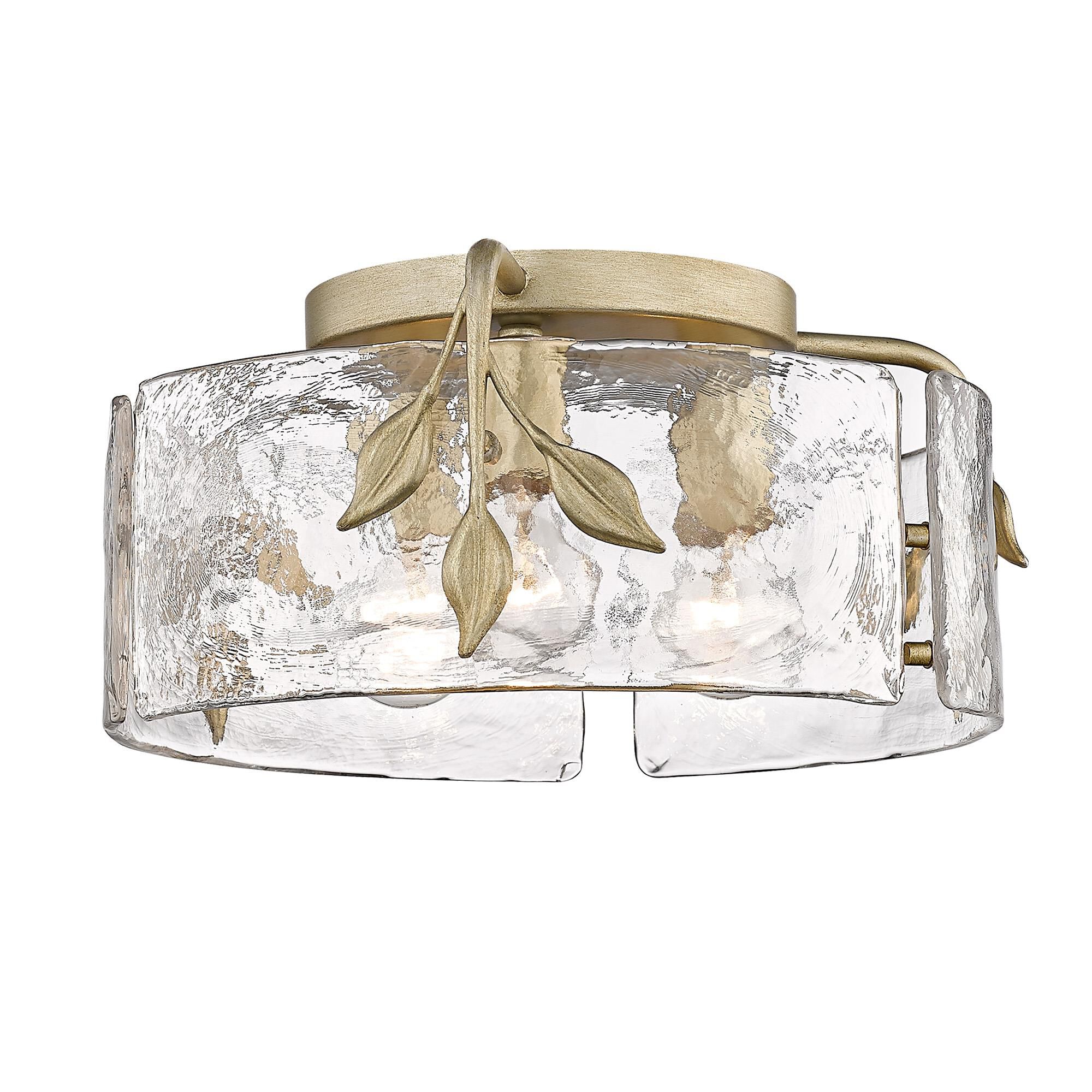 Shown in White Gold finish and Hammered Water Glass shade