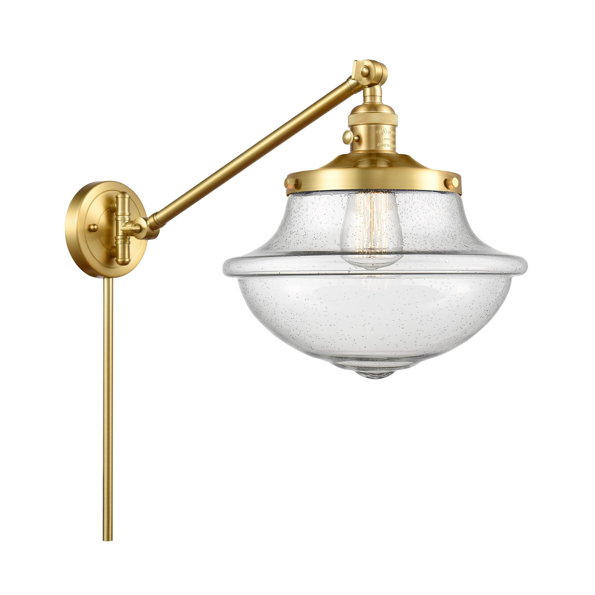 Shown in Satin Gold finish and Seedy Large Oxford glass