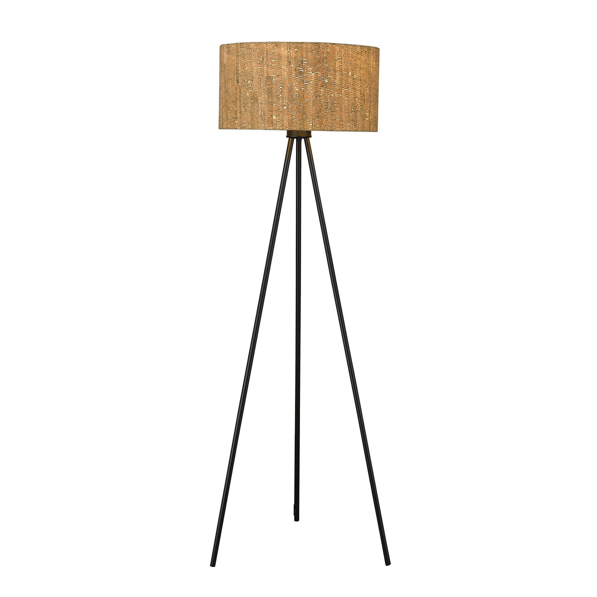 Shown in Matte Black finish and Cork glass and Cork Drum shade