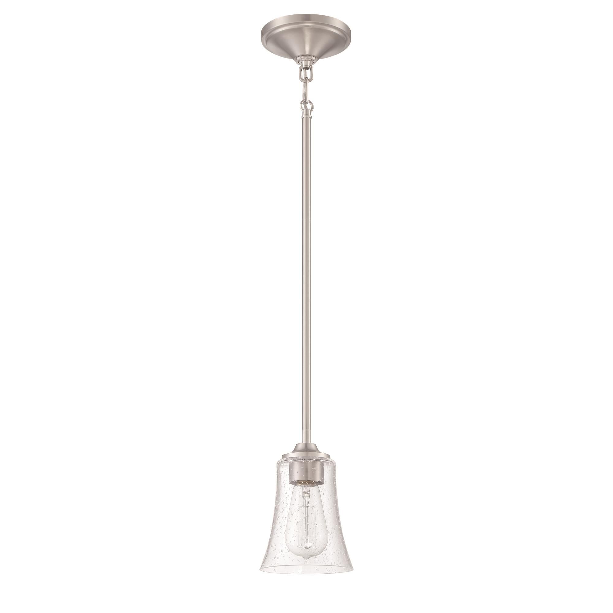 Shown in Brushed Polished Nickel finish and Clear Seeded glass and Glass shade