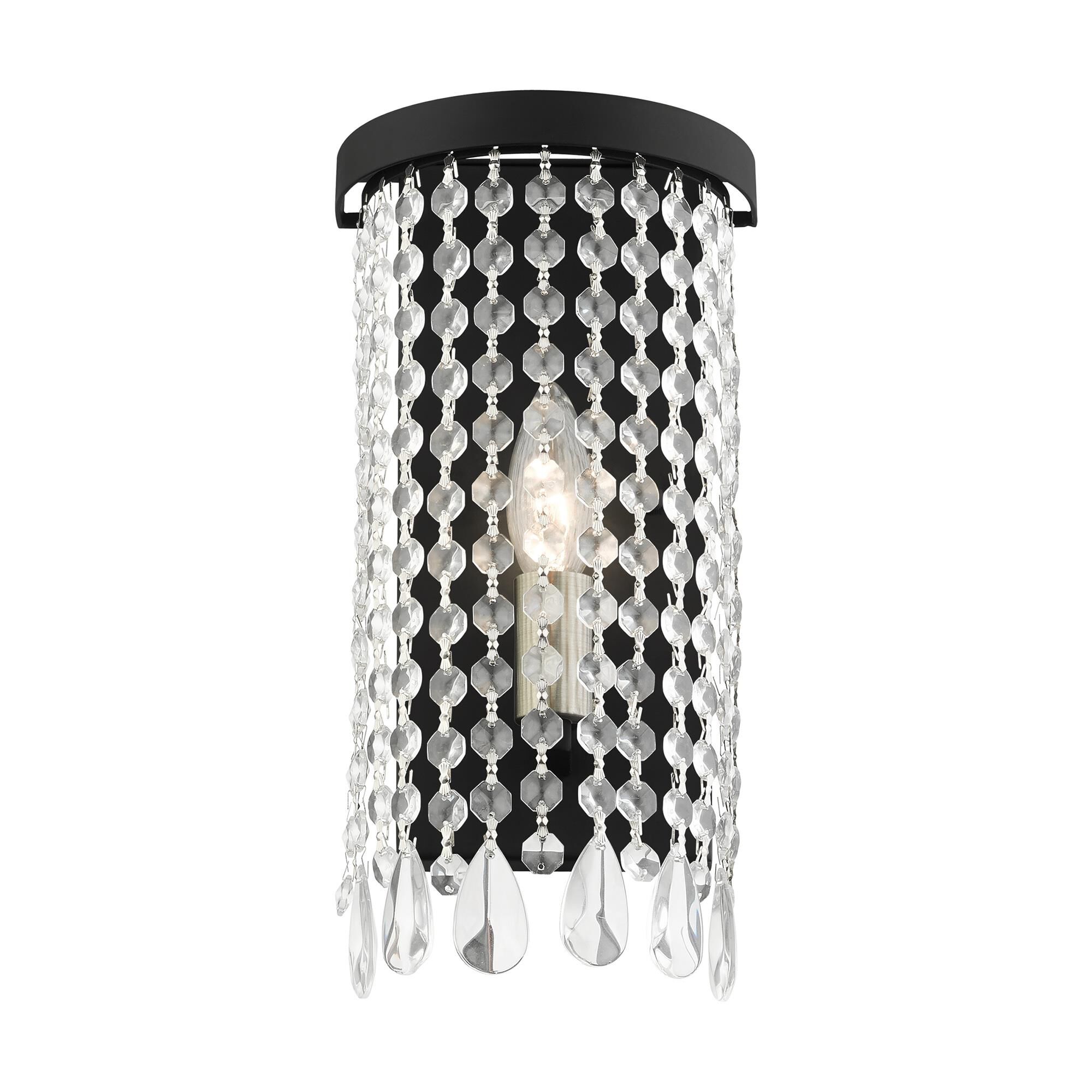 Shown in Black finish and Hand Assembled Crystal Shade glass