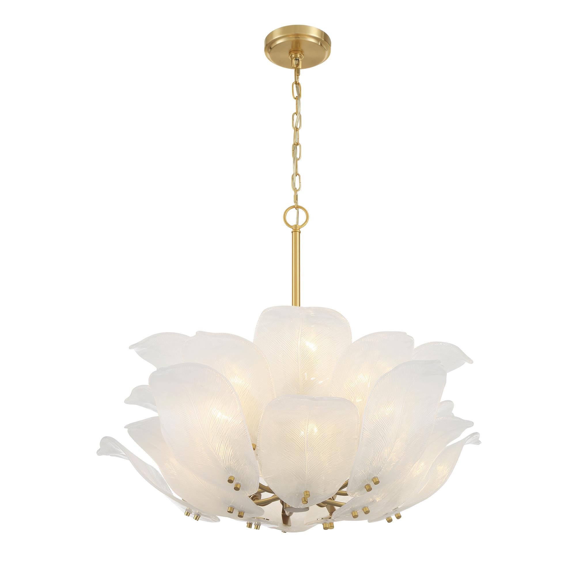 Shown in Legacy Brass finish and White Handmade glass