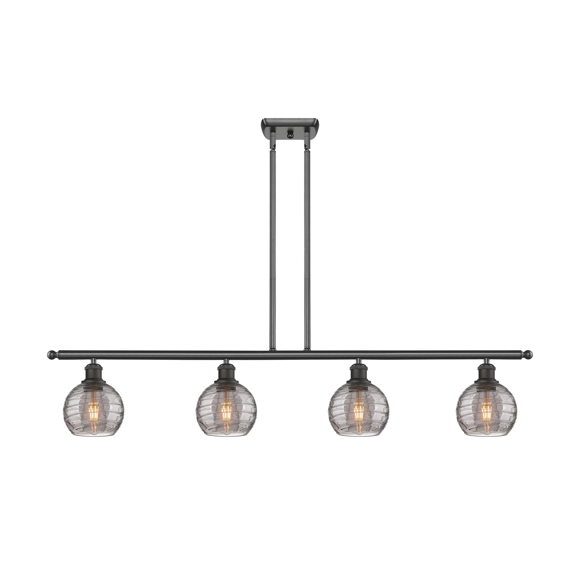 Shown in Oil Rubbed Bronze finish and Light Smoke Deco Swirl glass
