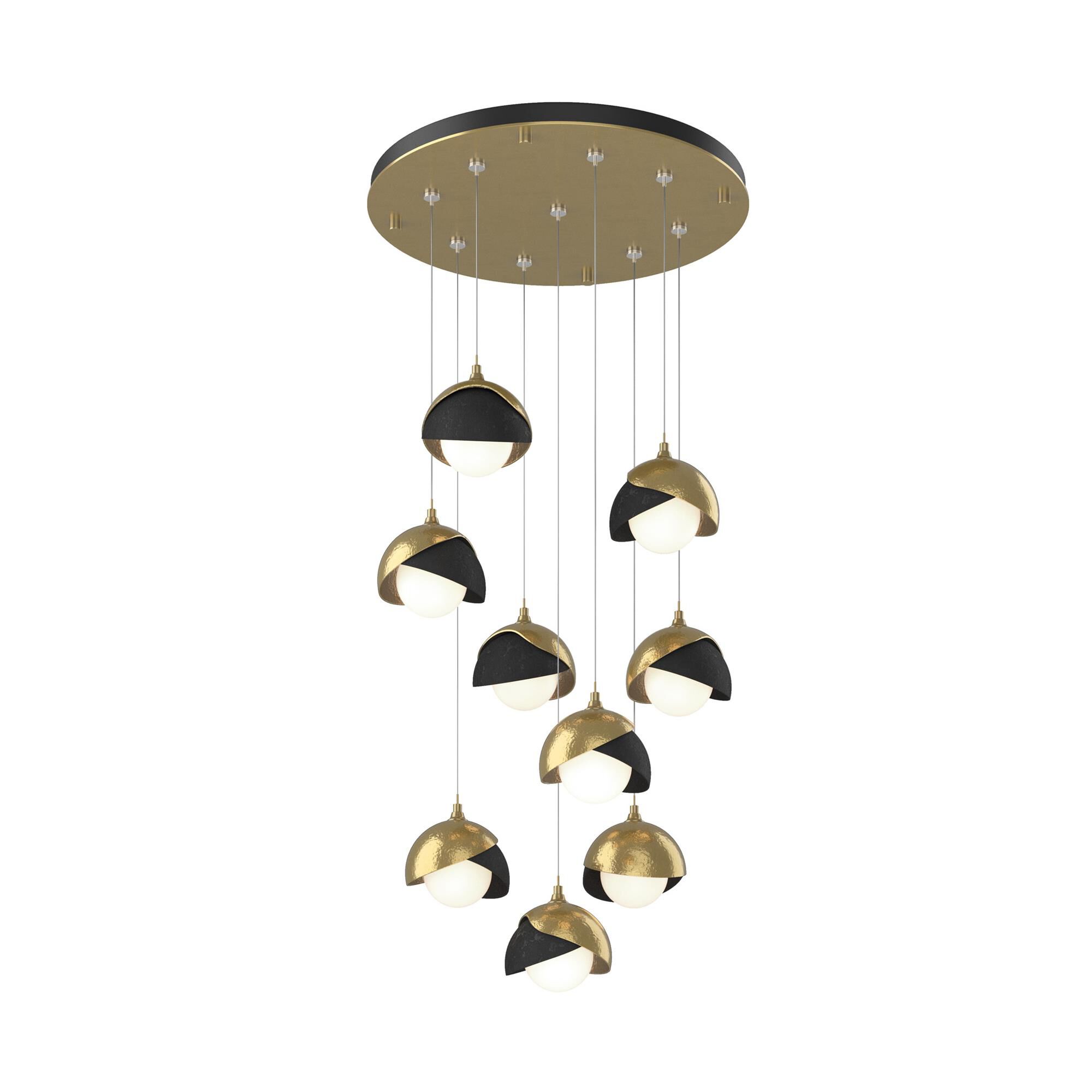Shown in Modern Brass finish and Opal (Gg) glass and Black (10) accent