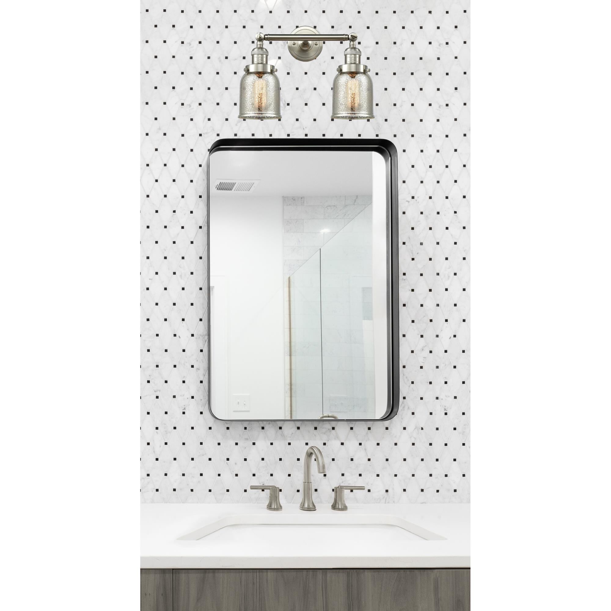 Shown in Brushed Satin Nickel finish and Silver Mercury glass