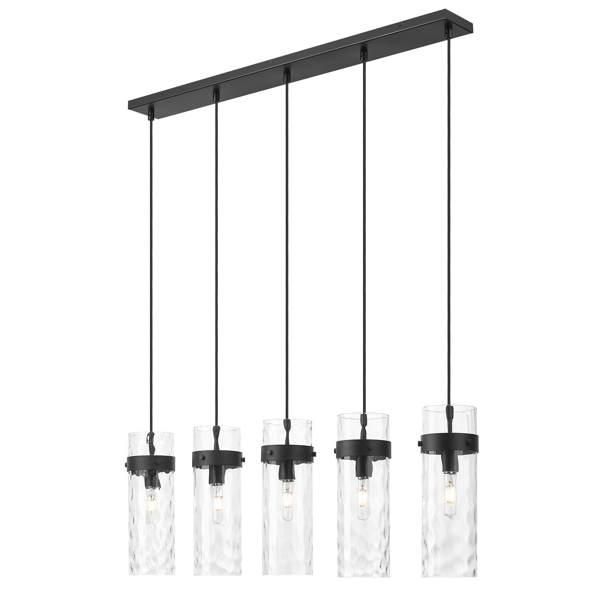 Shown in Matte Black finish and Clear Water glass and Clear Water shade