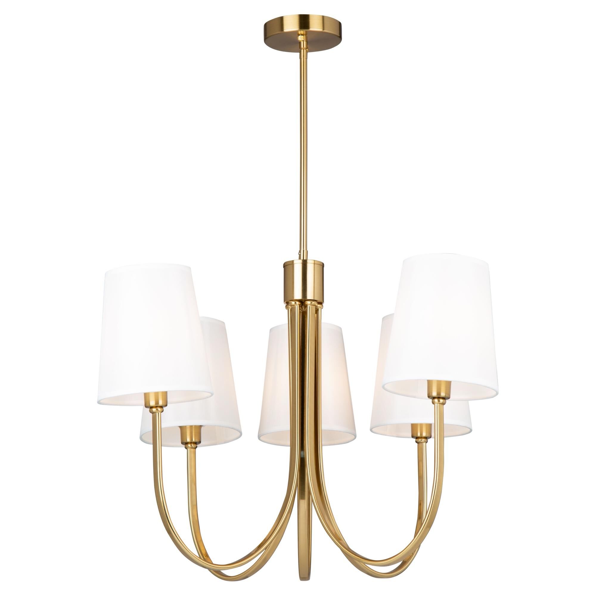 Shown in Brushed Gold finish and White Linen shade