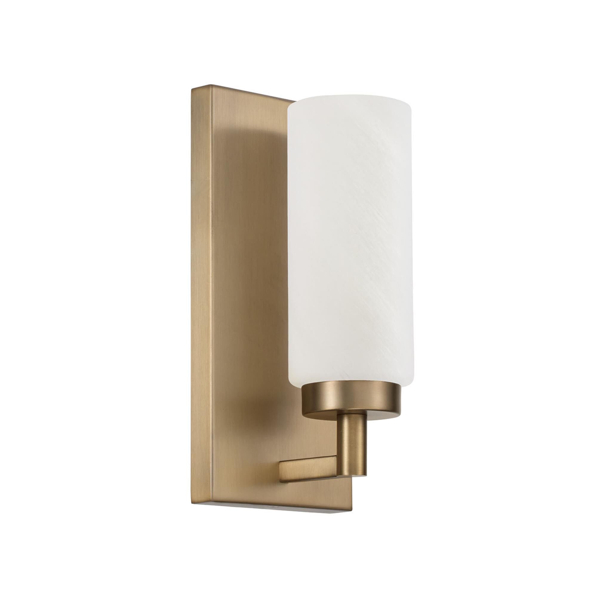 Shown in Aged Brass finish and Faux Alabaster glass