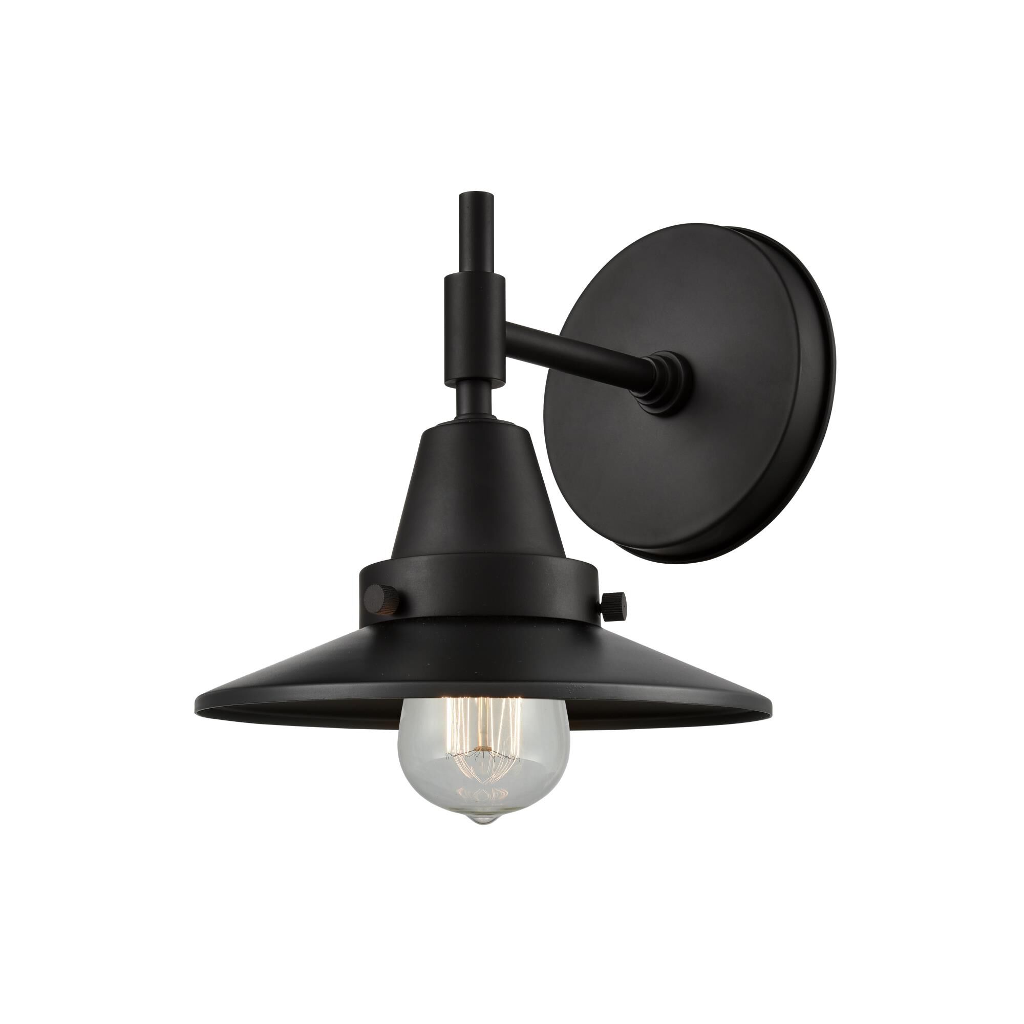 Shown in Matte Black finish and Matte Black Railroad shade