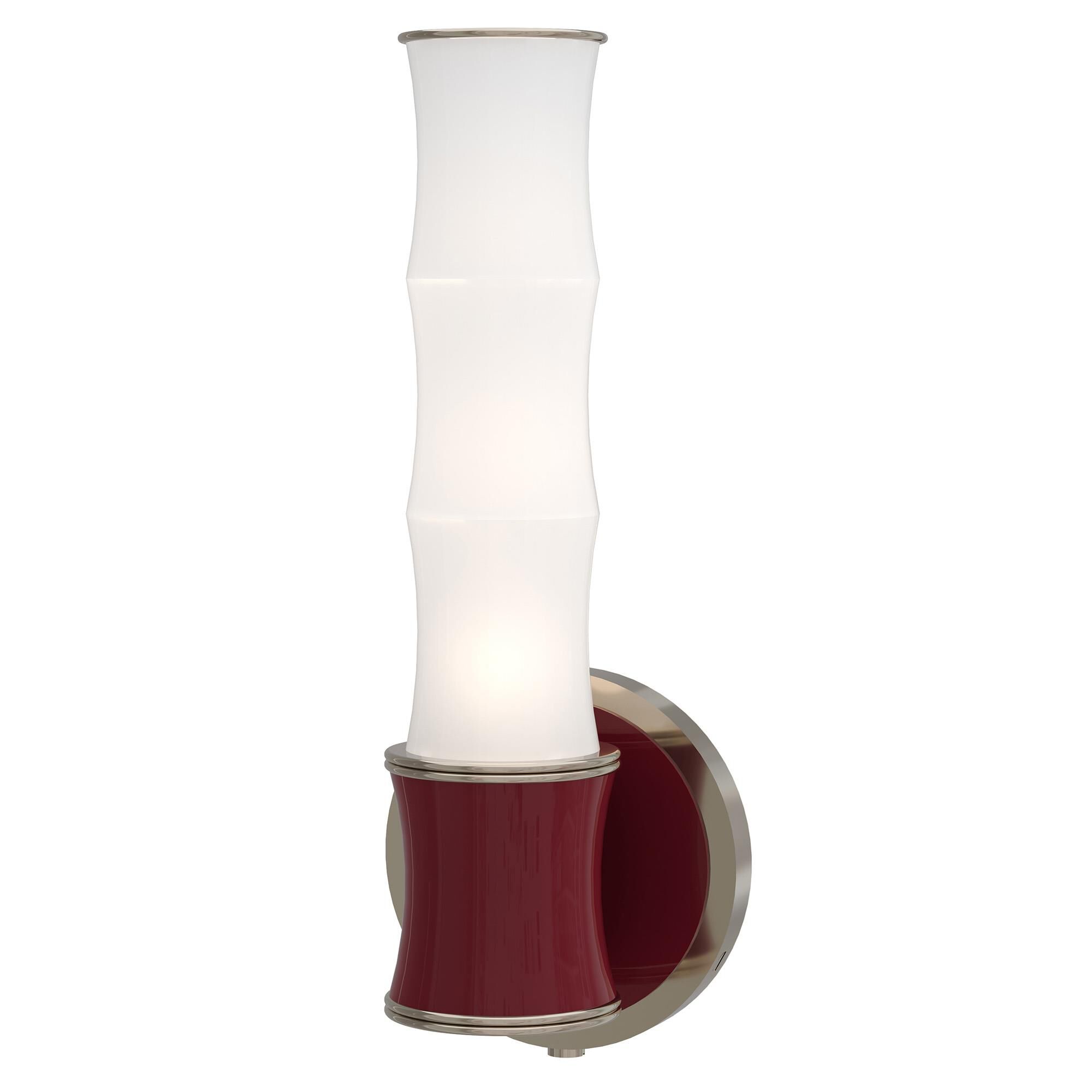 Shown in Sugar Plum finish and White Frosted glass and Polished Nickel accent