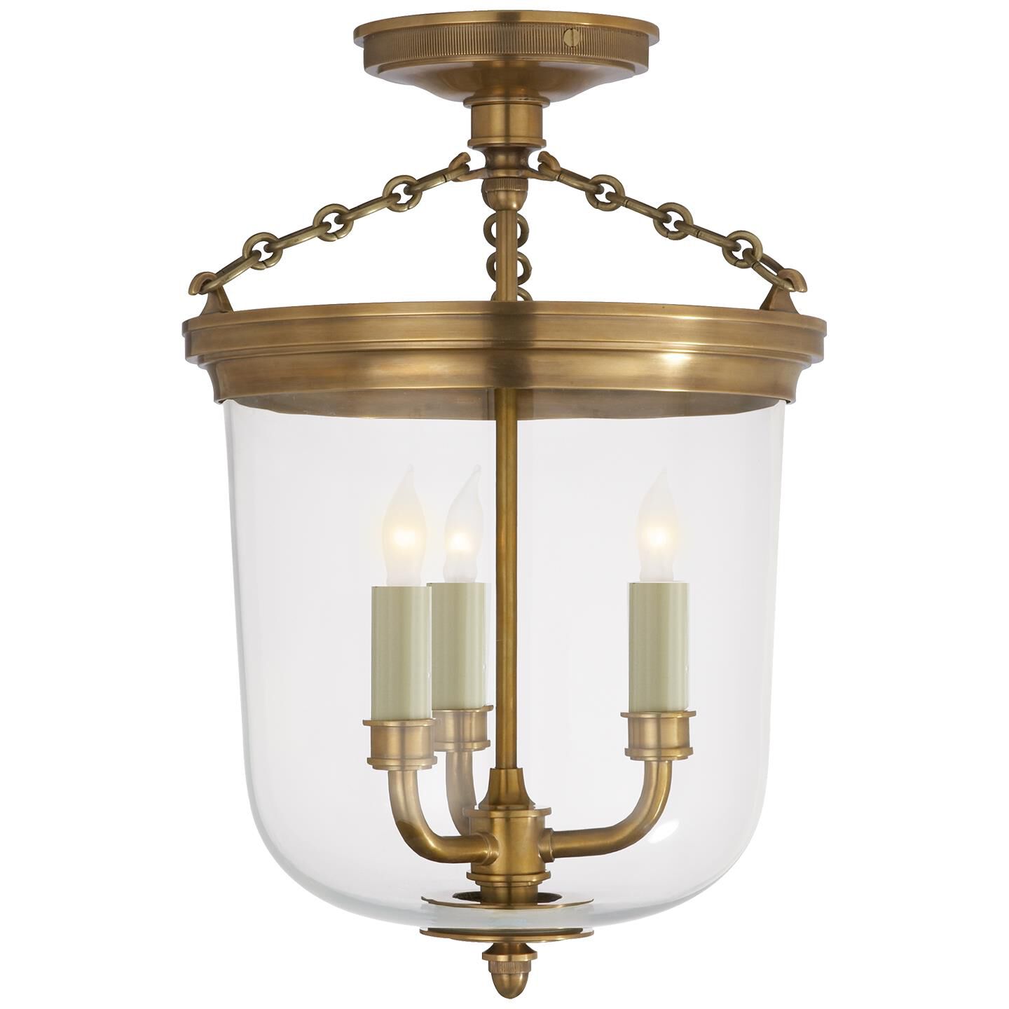 Shown in Hand-Rubbed Antique Brass finish and Clear glass