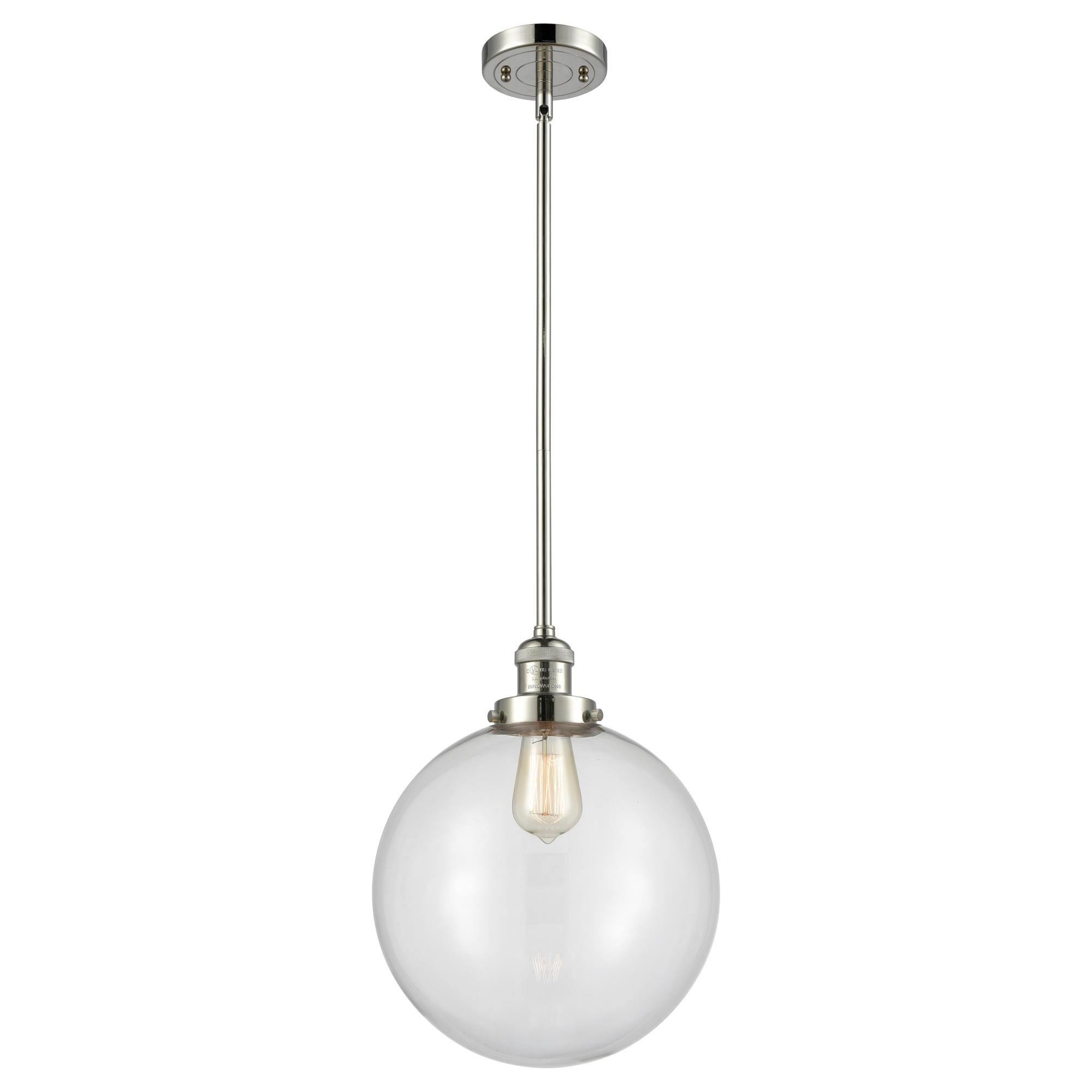 Shown in Polished Nickel finish and Clear Beacon glass