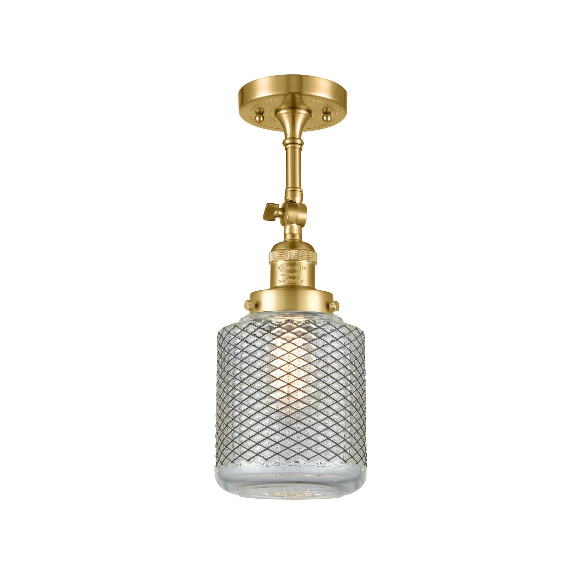 Shown in Satin Gold finish and Vintage Wire Mesh Stanton glass
