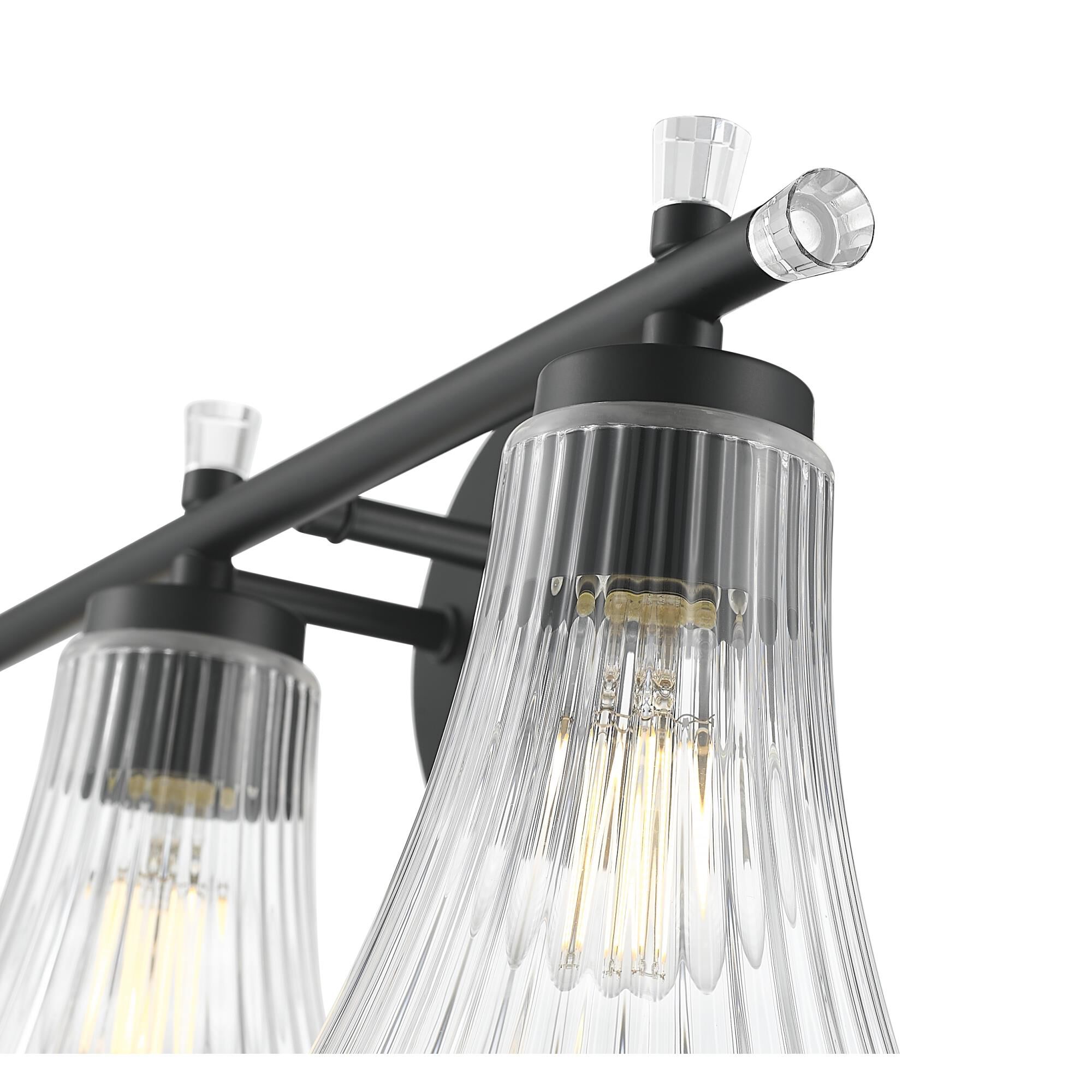 Shown in Matte Black finish and Clear glass and Clear shade