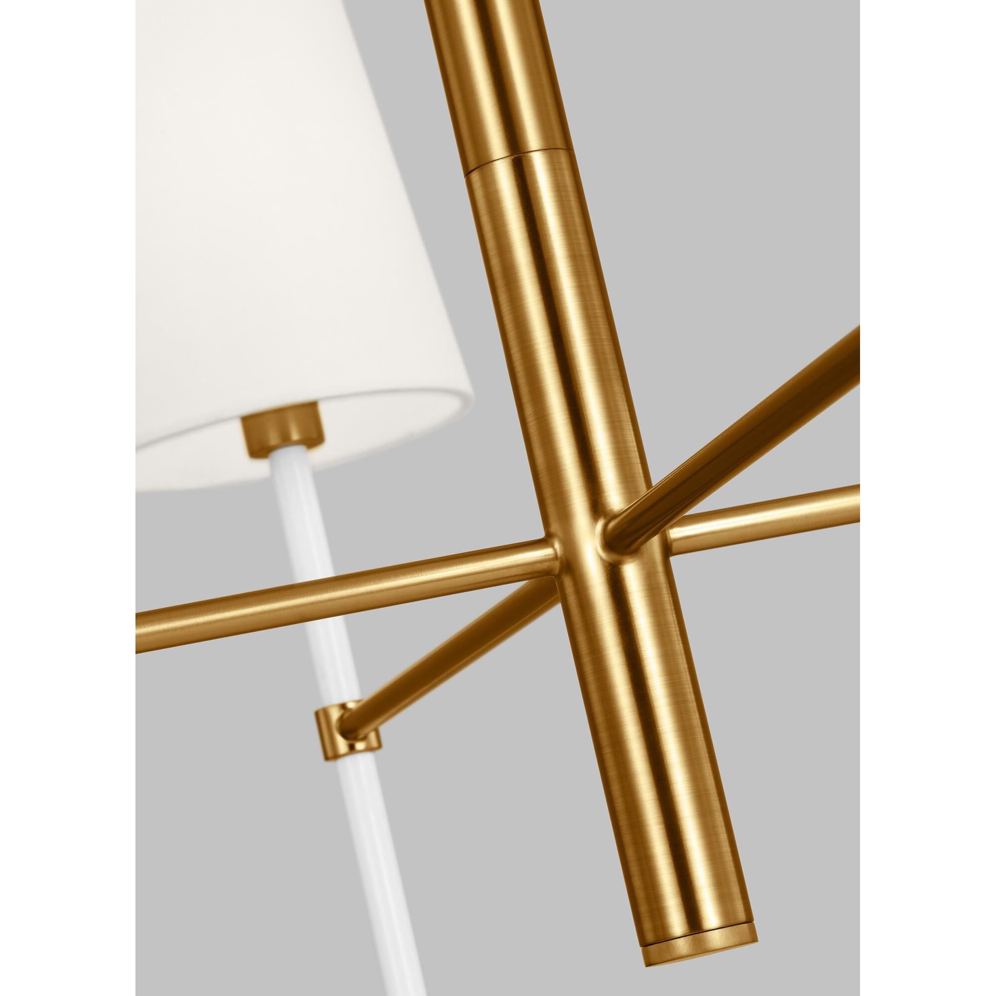 Shown in Burnished Brass finish and White Linen Fabric shade