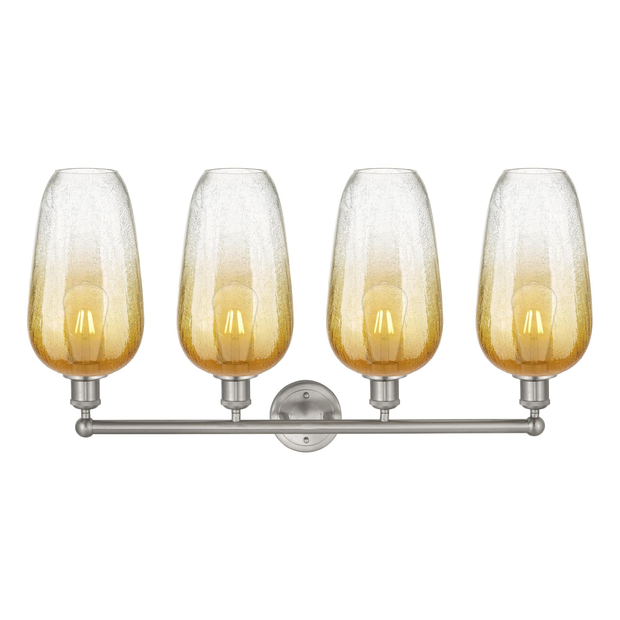 Shown in Brushed Satin Nickel finish and Amber glass