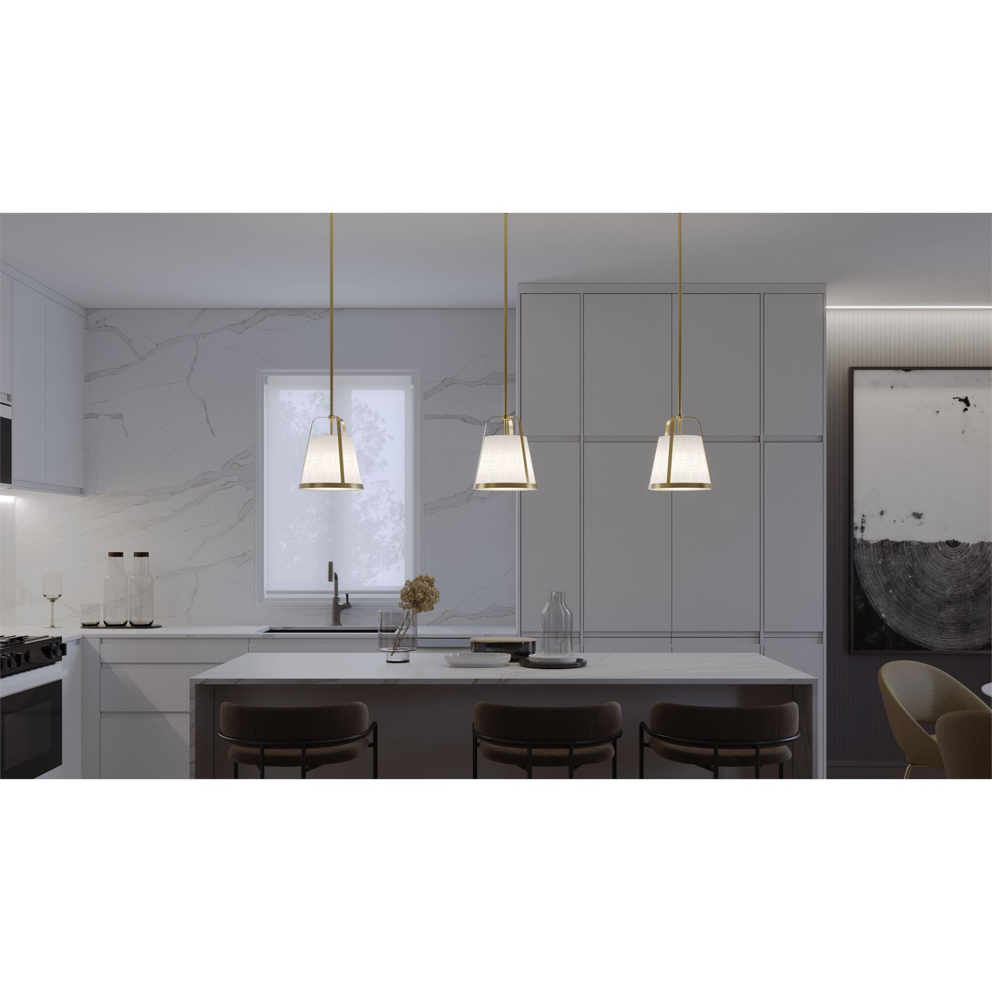 Shown in Light Antique Brass finish and White glass