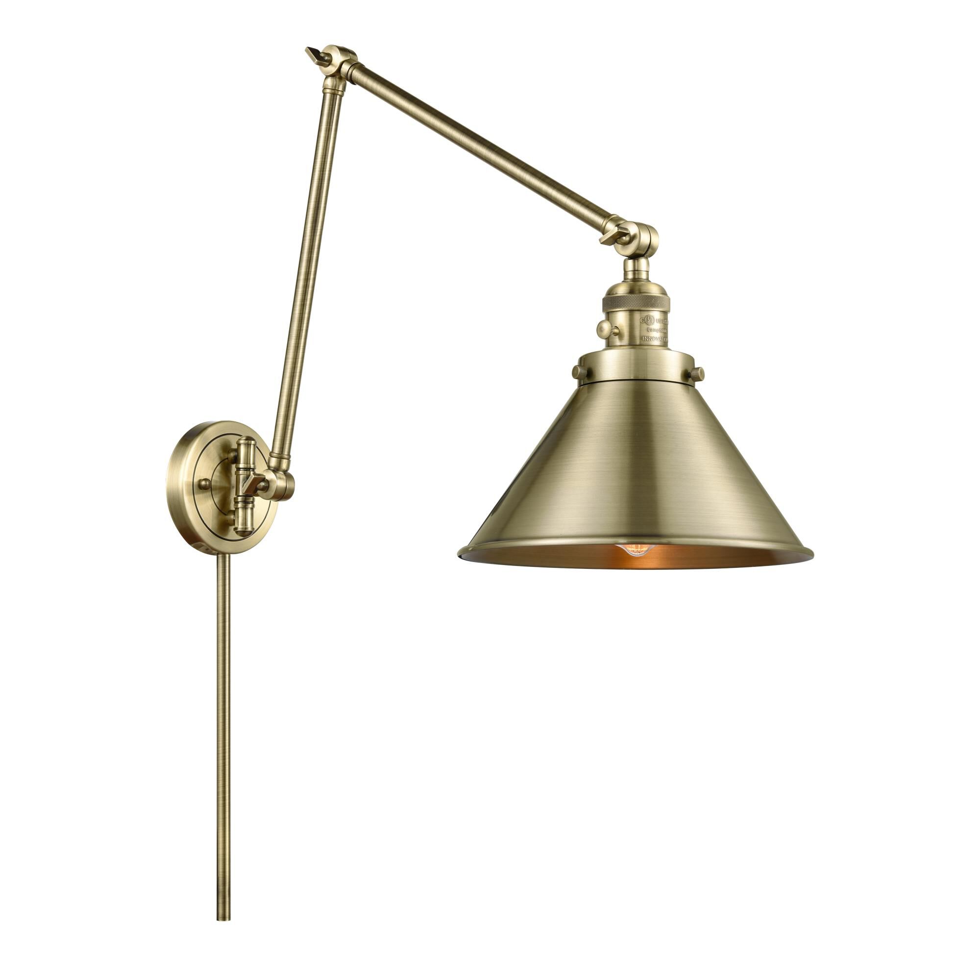 Shown in Antique Brass finish and Antique Brass Briarcliff shade
