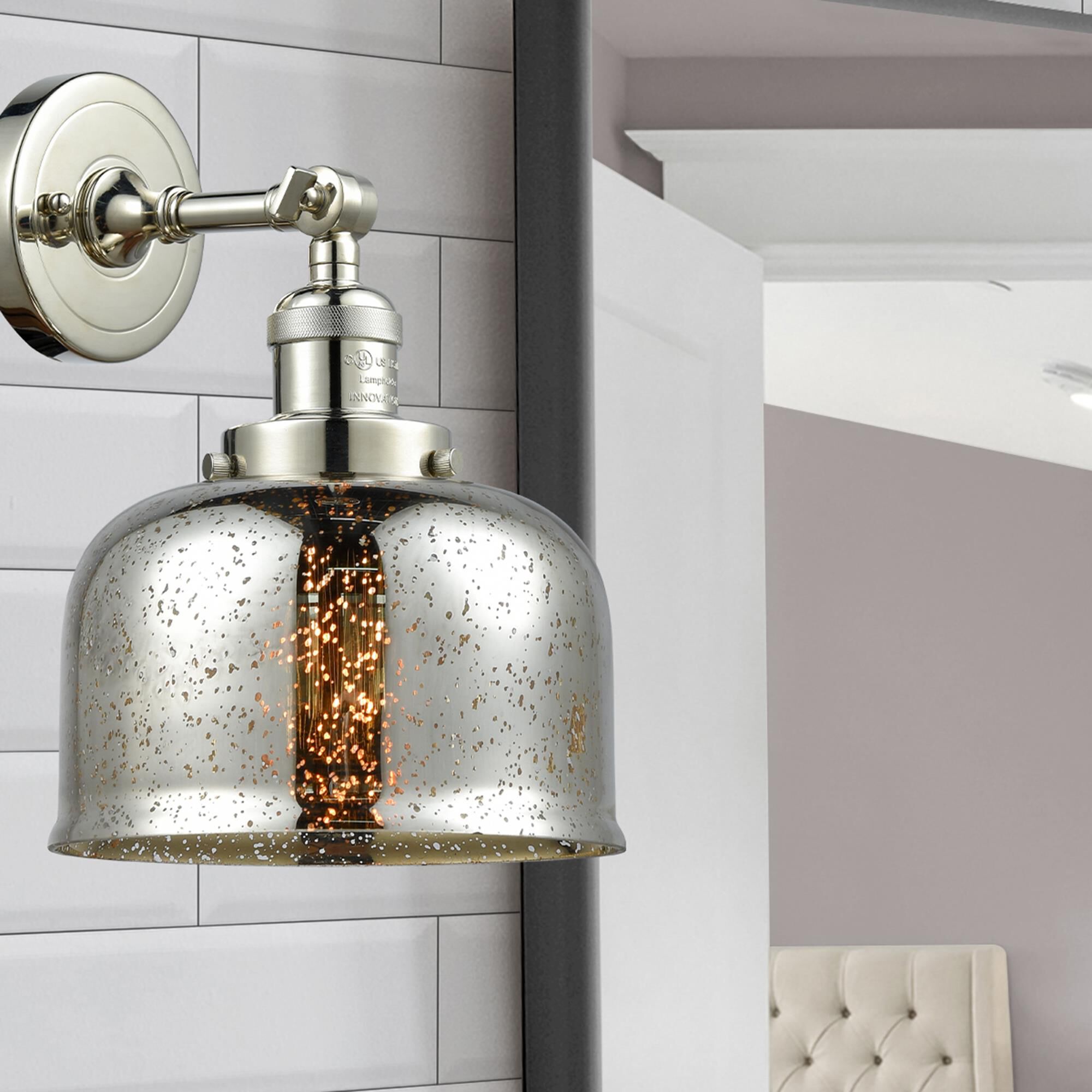 Shown in Polished Nickel finish and Silver Plated Mercury Large Bell glass and No Accent accent