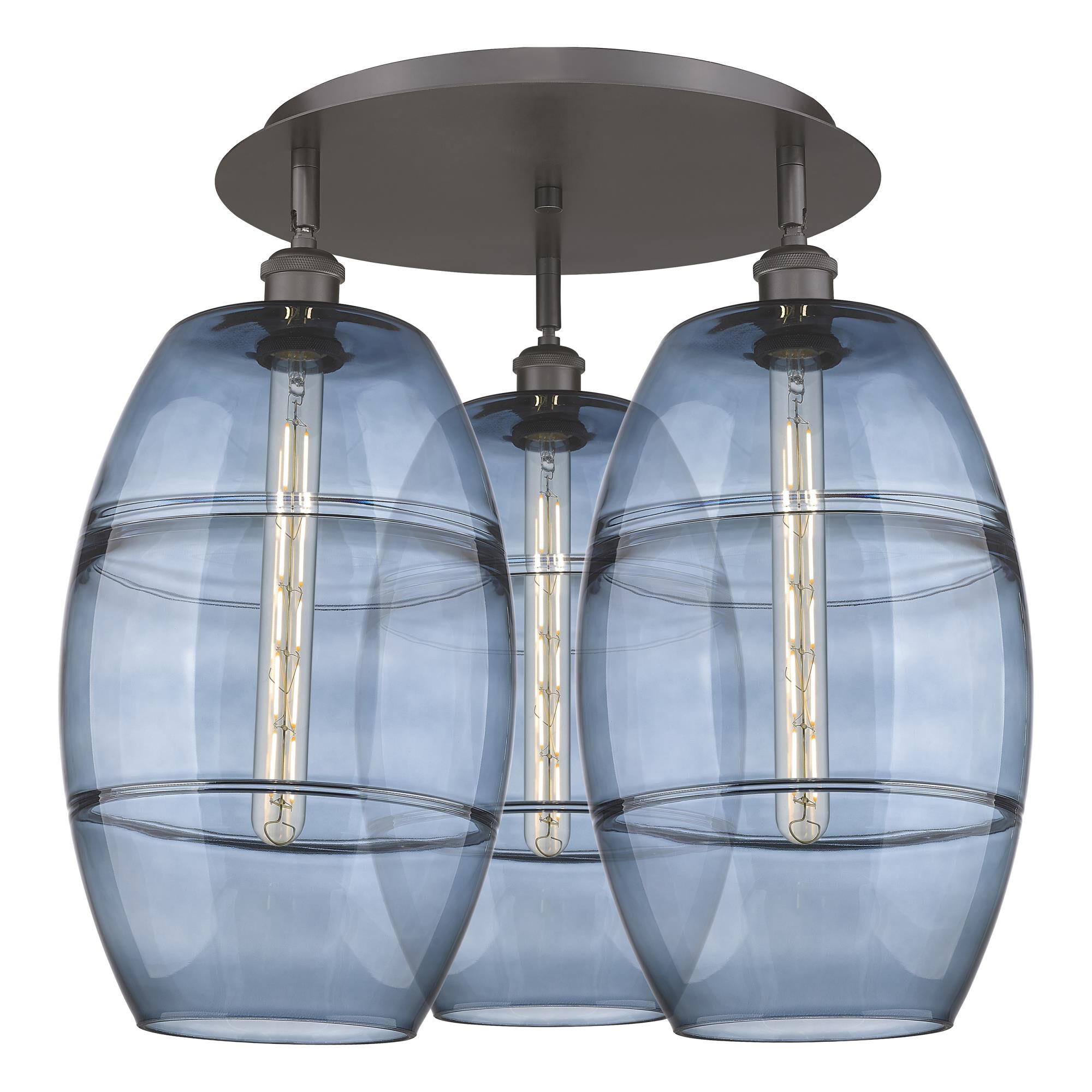 Shown in Oil Rubbed Bronze finish and Princess Blue glass