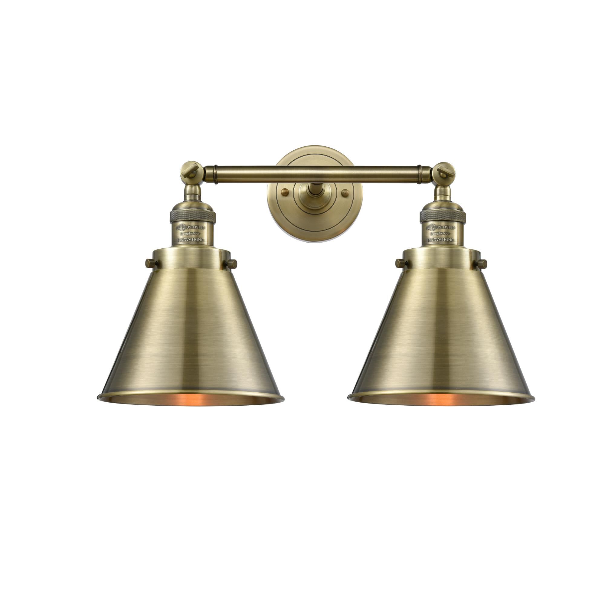 Shown in Antique Brass finish and Metal - Antique Brass - Cone shade