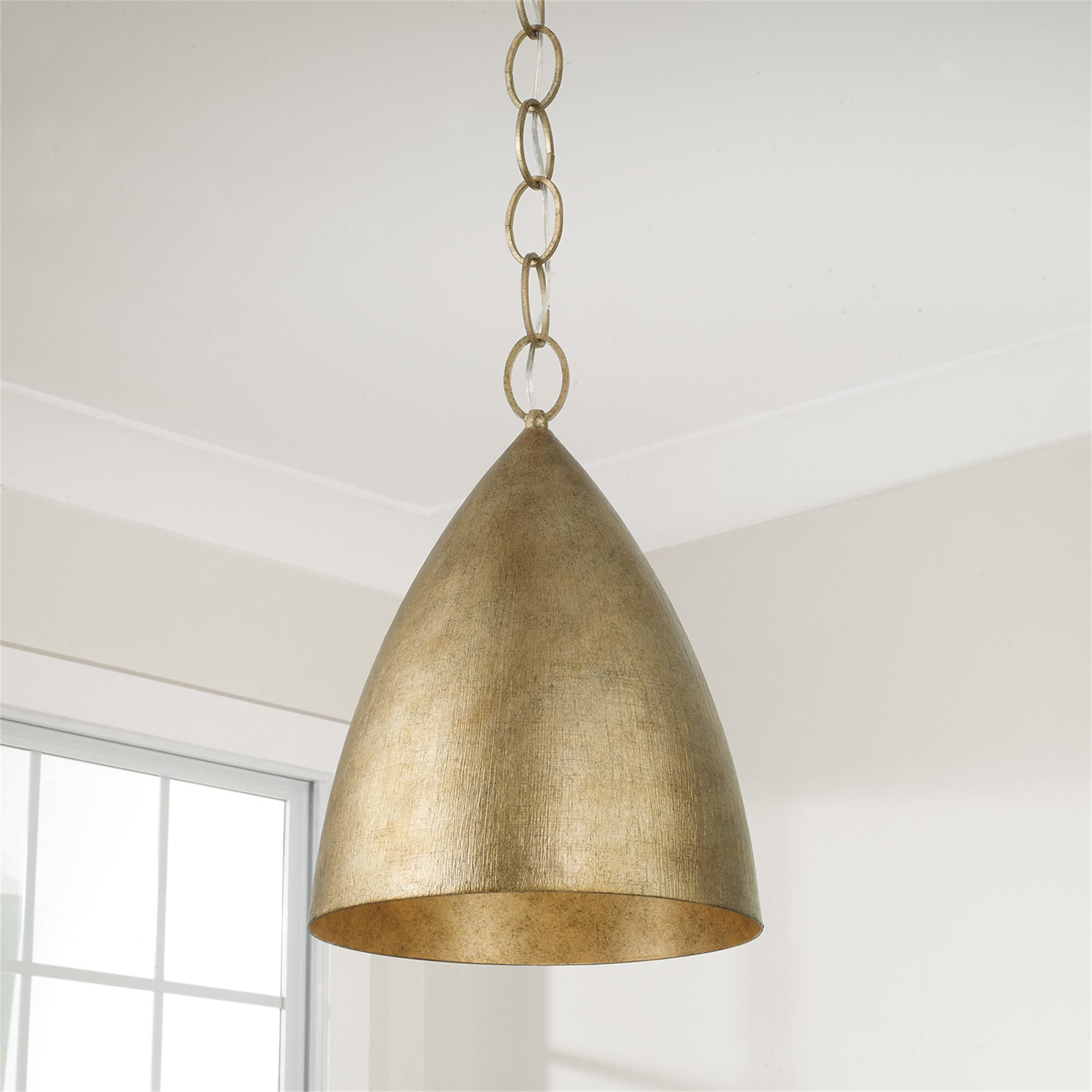 Shown in Feathered Gold finish and Textured Metal s shade