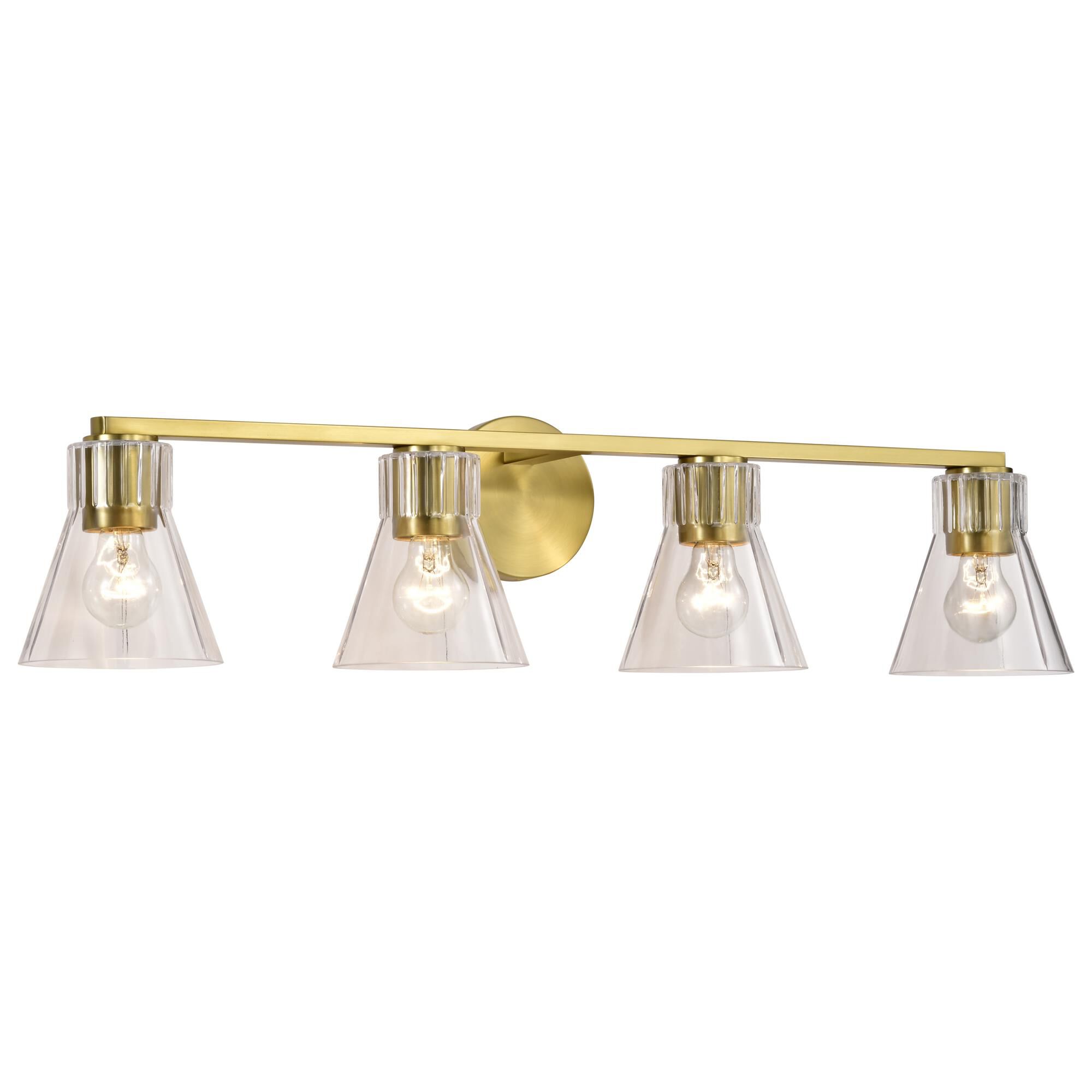 Shown in Vintage Brass finish and Clear glass