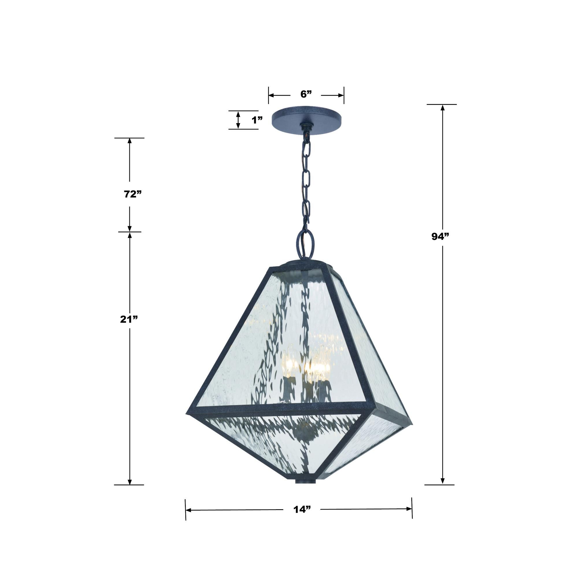 Shown in Black Charcoal finish and Water Glass glass and Water Glass Panels shade