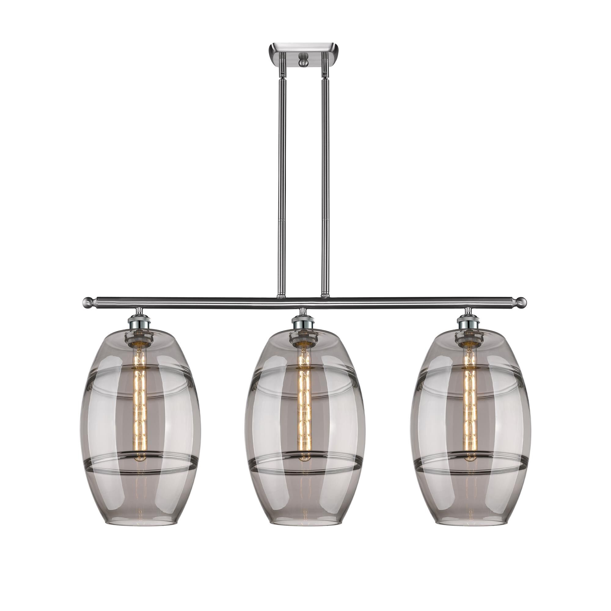 Shown in Brushed Satin Nickel finish and Light Smoke glass