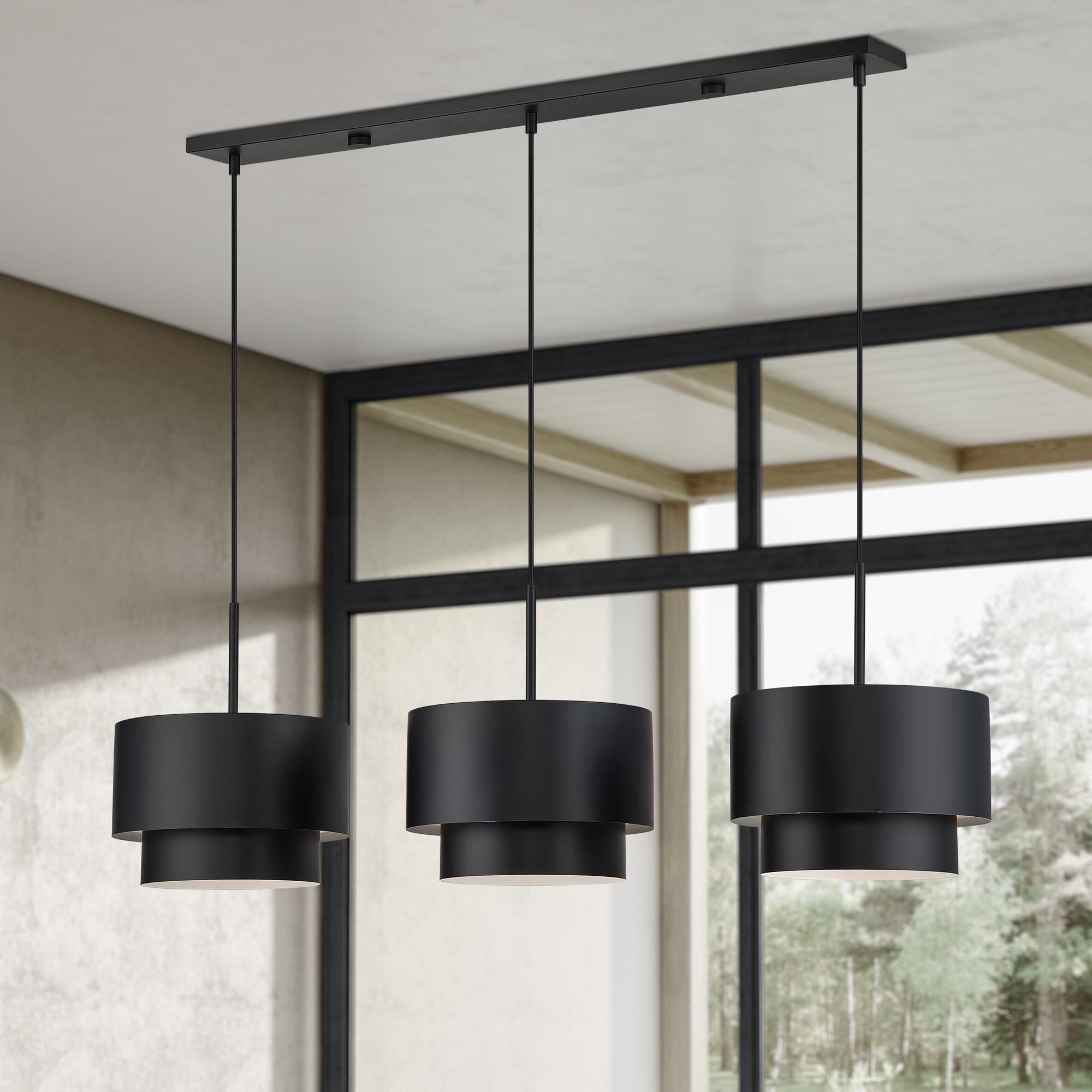 Shown in Black finish and Black Steel with Shiny White Inside shade