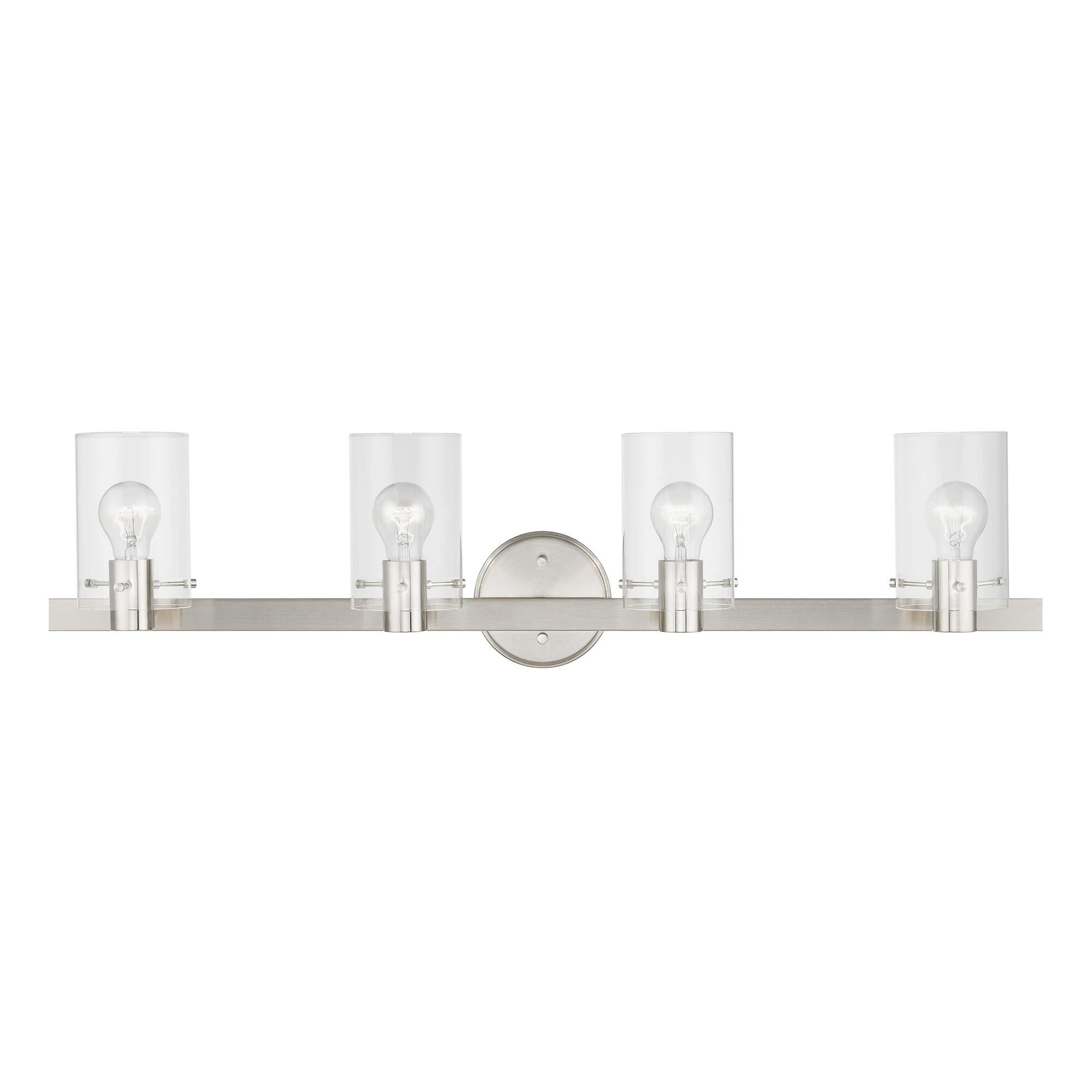 Shown in Brushed Nickel finish and Clear glass
