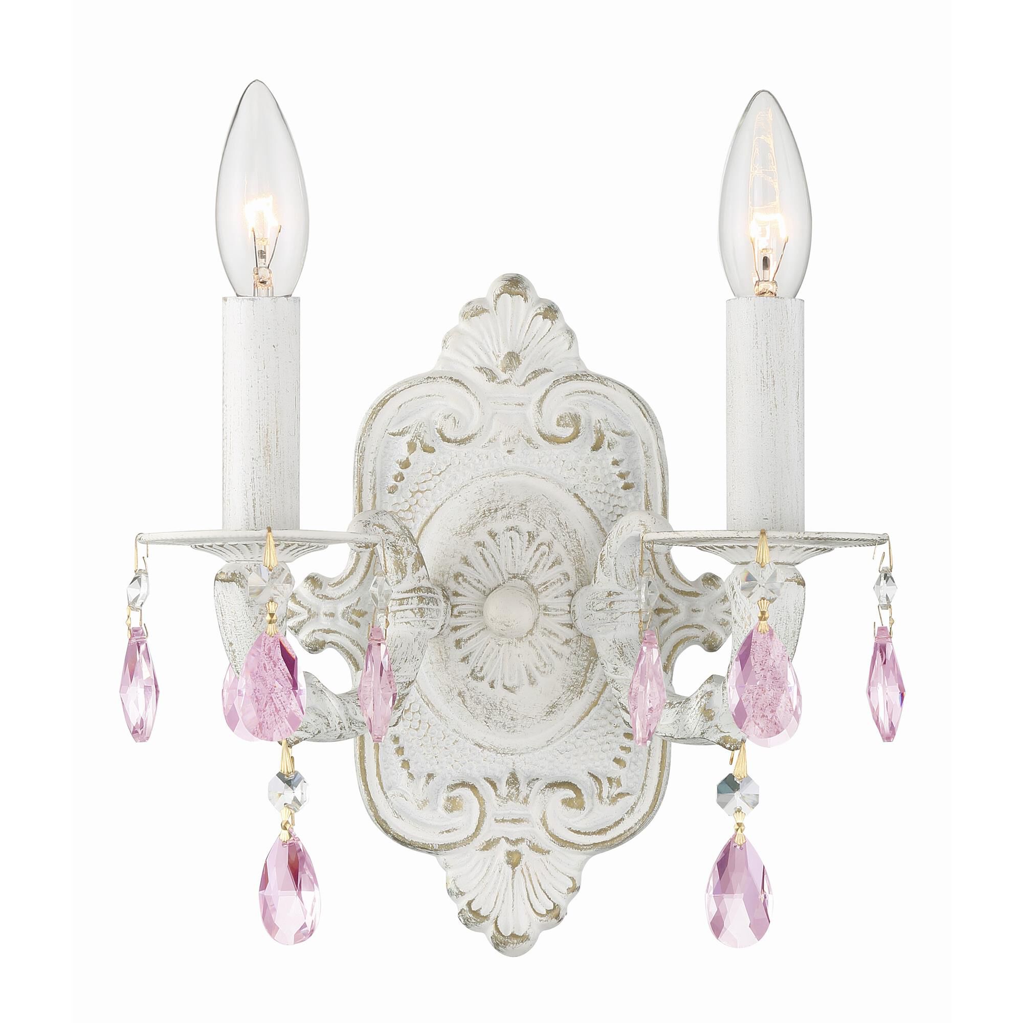 Shown in Antique White finish and Rose Colored Hand Cut crystal