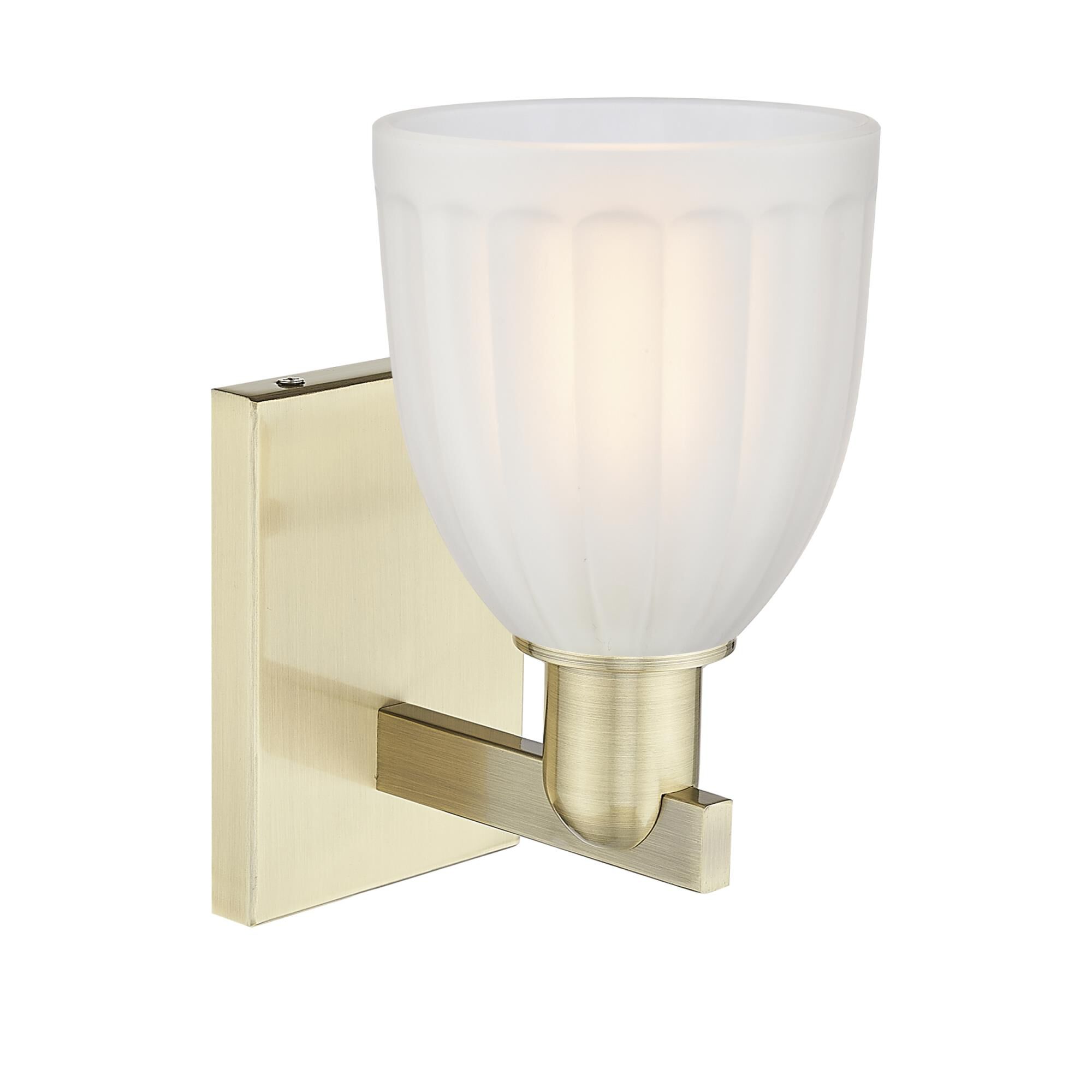 Shown in Antique Brass finish and White glass