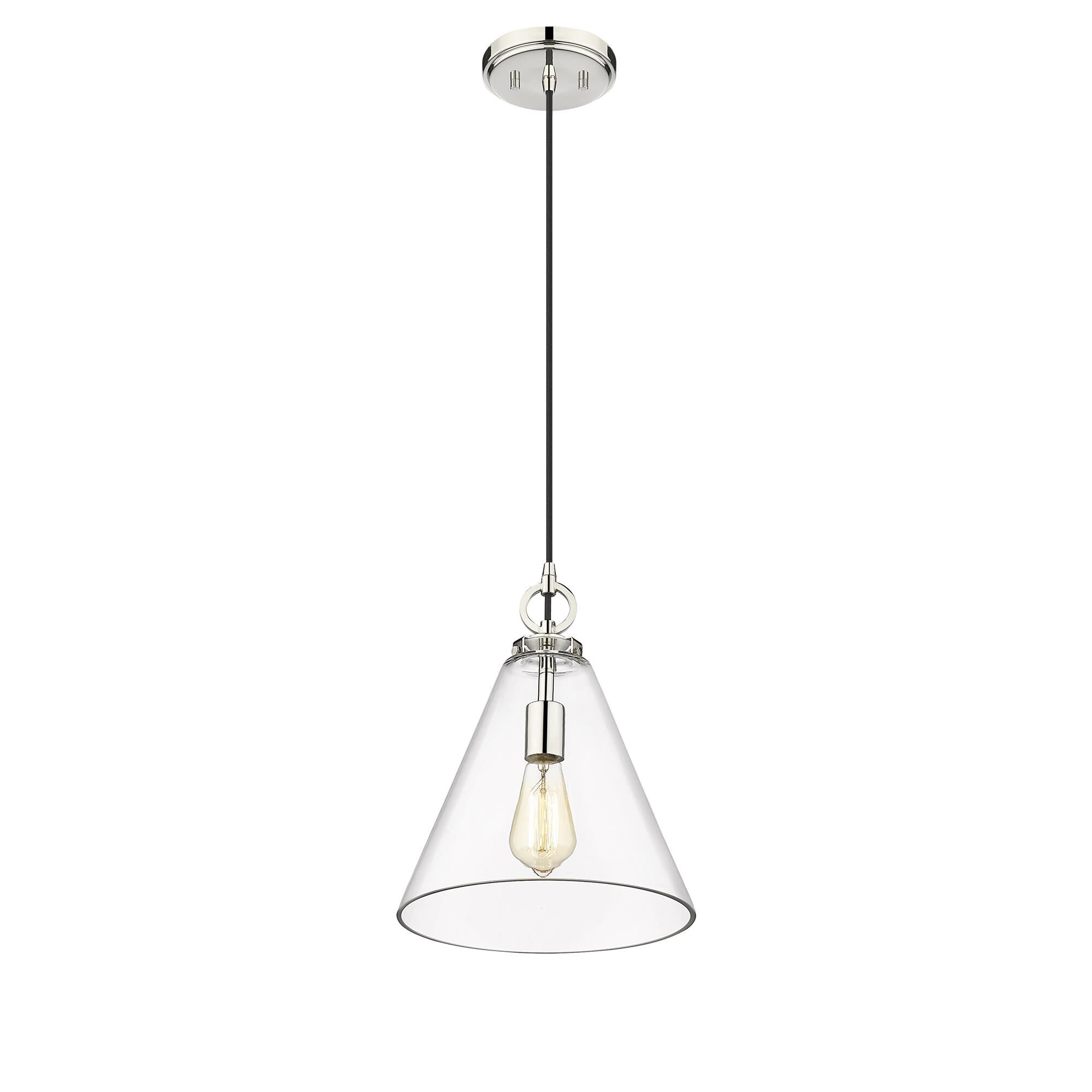 Shown in Polished Nickel finish and Glass shade